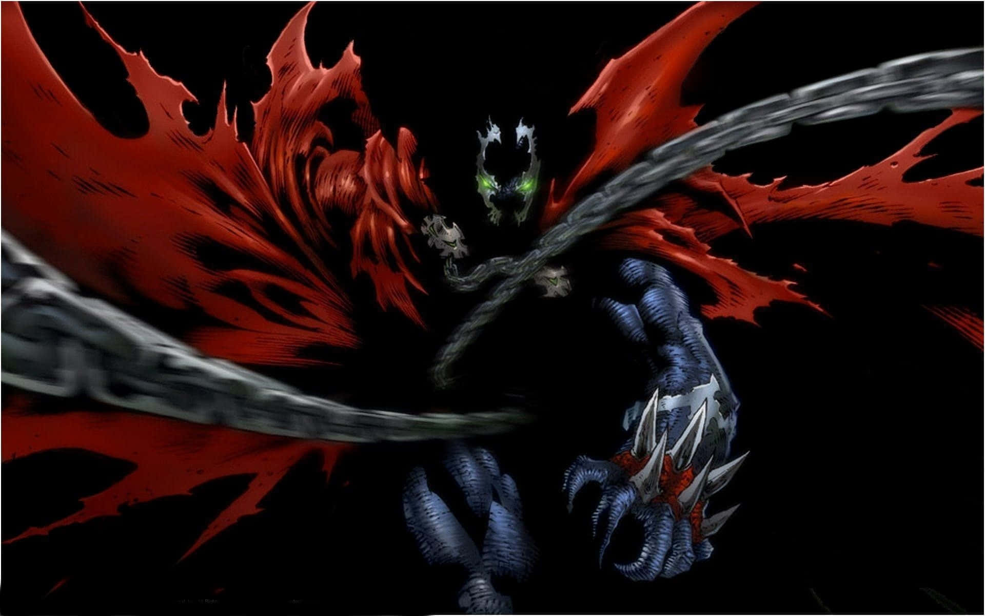 Spawn HD, glowing green eyes, red wings, Full HD Desktop Wallpaper