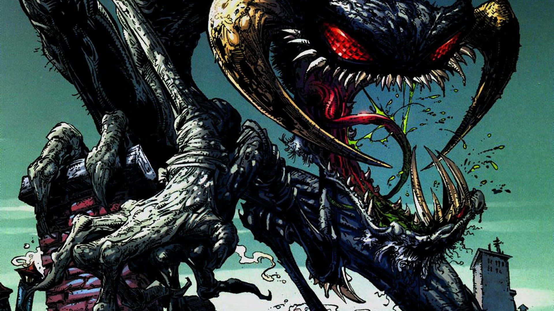 Spawn HD, symbiote creature, glowing red eyes, Full HD Desktop Wallpaper