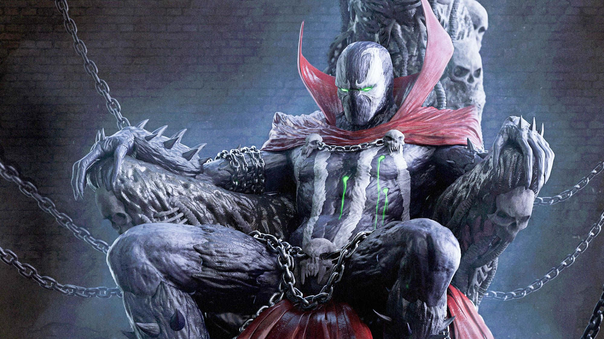 Spawn, glowing green eyes, red cape, Full HD Desktop Wallpaper