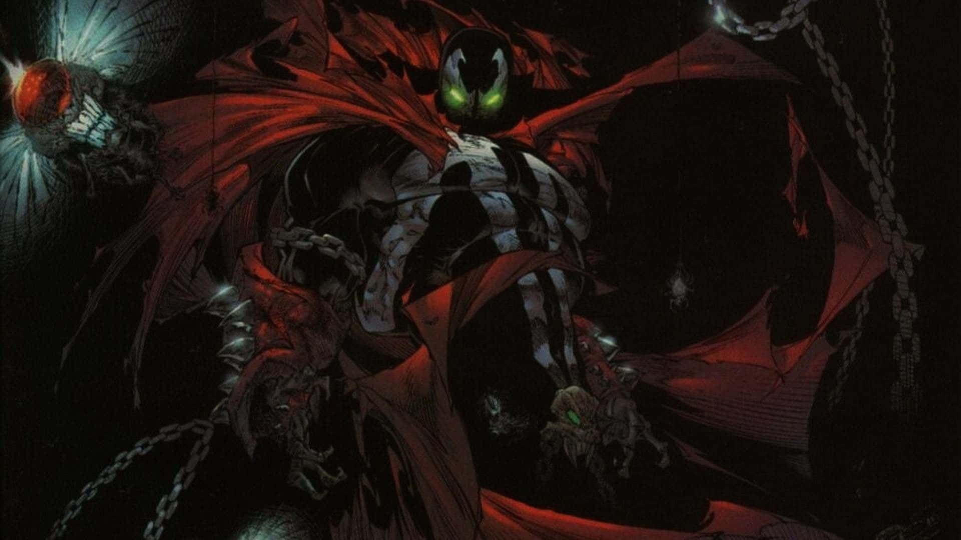 Spawn HD, glowing green eyes, flowing red cape, Full HD Desktop Wallpaper