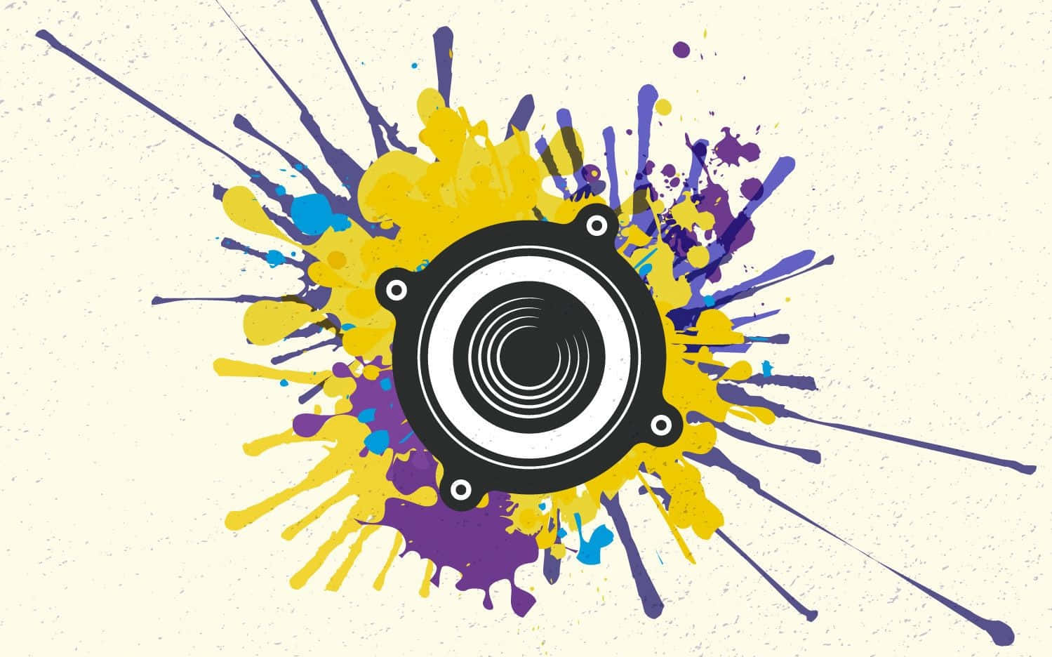 black speaker, splash paint, vibrant yellow purple and blue paint splatters, HD Desktop Wallpaper