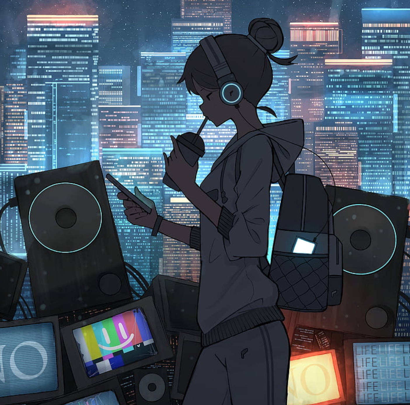 Speaker 4K Lo Fi, anime girl, headphones, HD Desktop Wallpaper