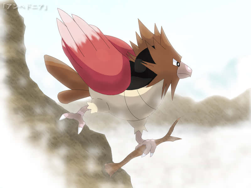 Spearow, rocky cliff edge, hazy sky, SD Desktop Wallpaper