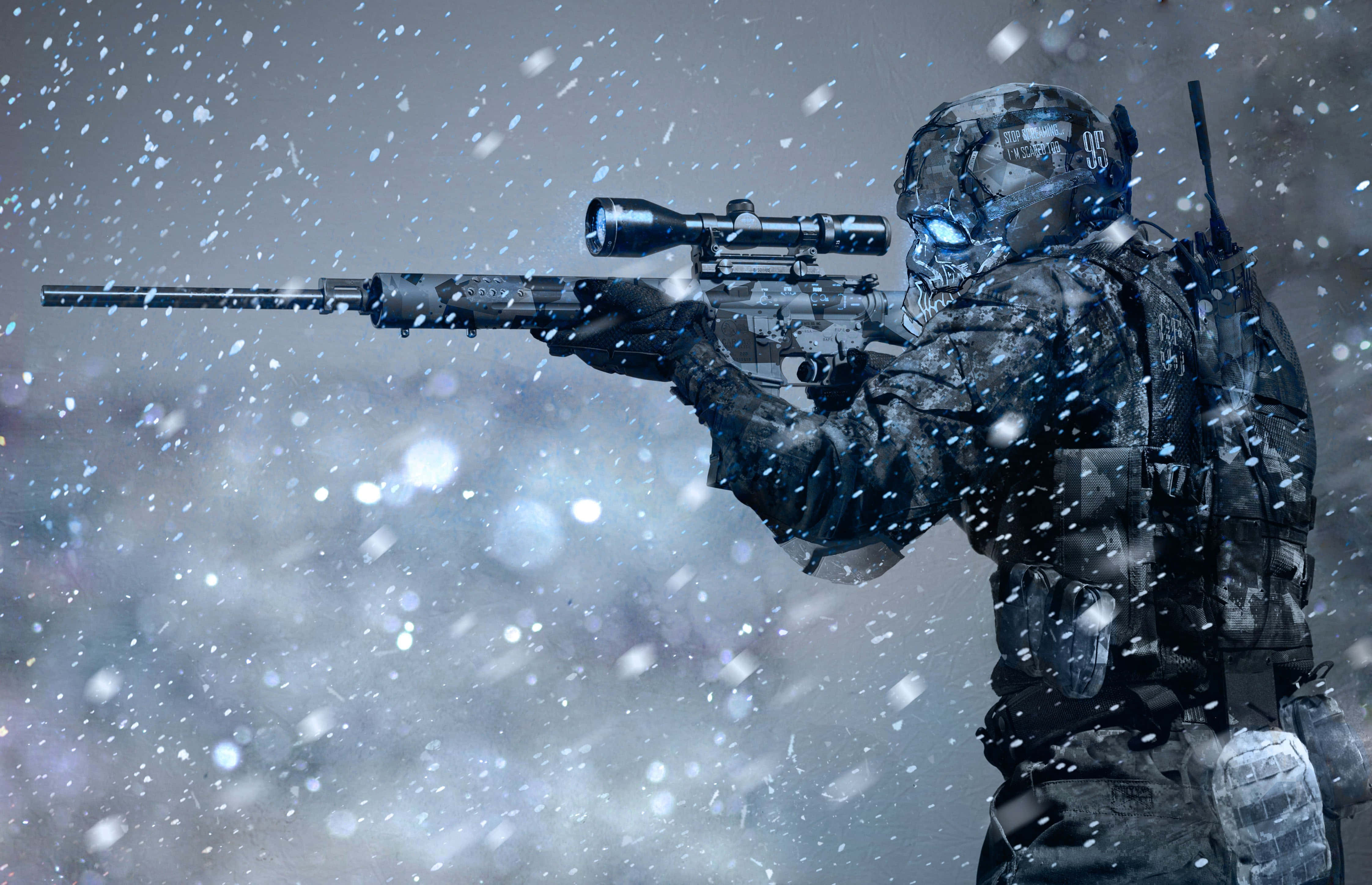 Special Forces, camouflage gear, sniper rifle, 4K Desktop Wallpaper