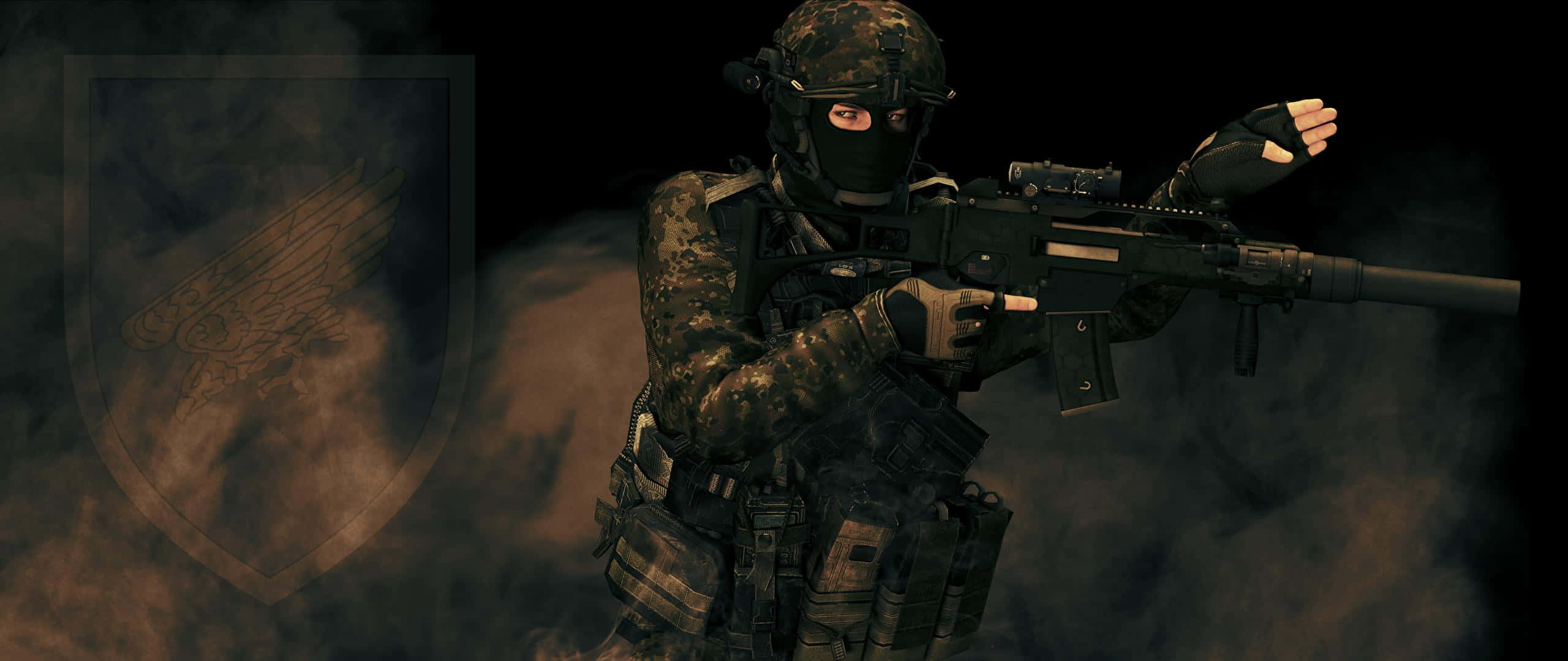 Special Forces, camouflage gear, rifle, 2K Desktop Wallpaper