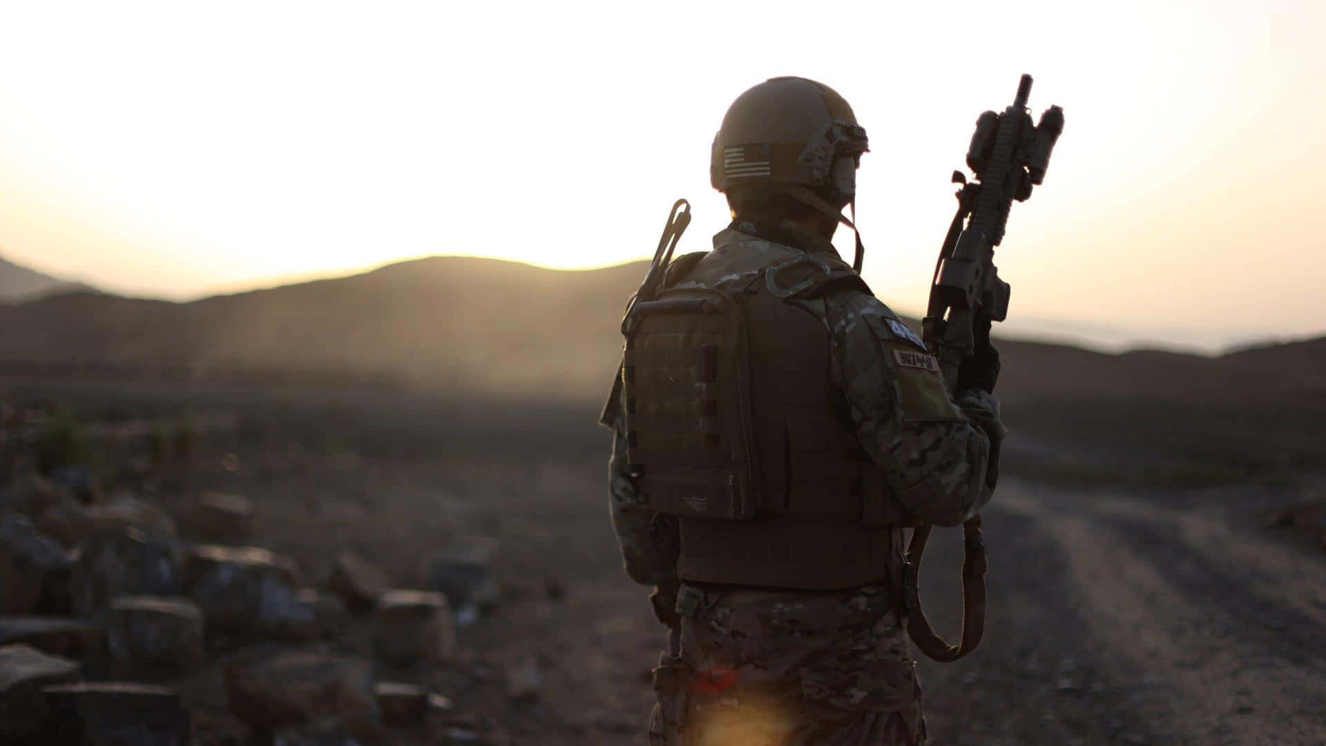 Special Forces, golden sunset, rocky desert landscape, Full HD Desktop Wallpaper