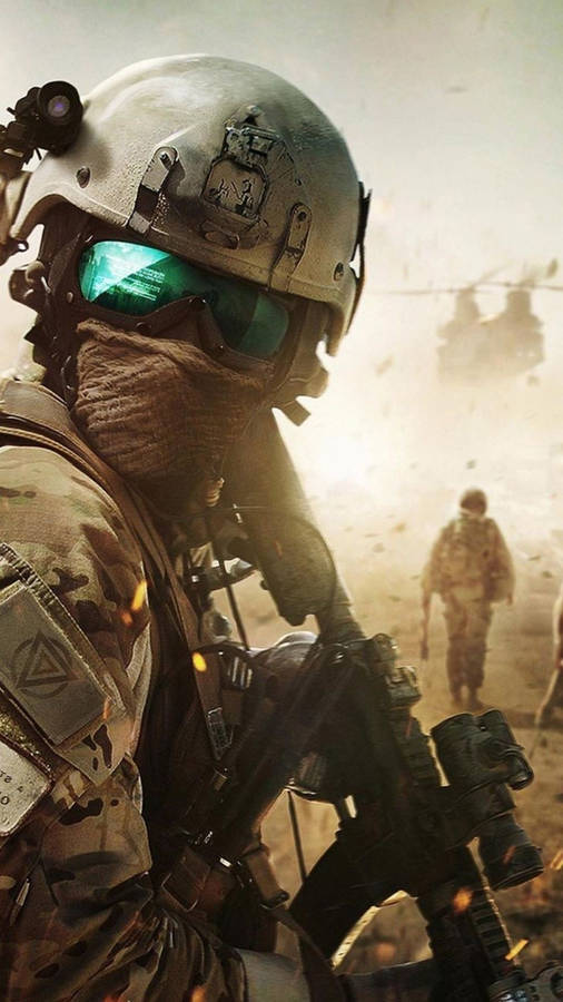 soldier, tactical gear, glowing green visor, SD Phone Wallpaper