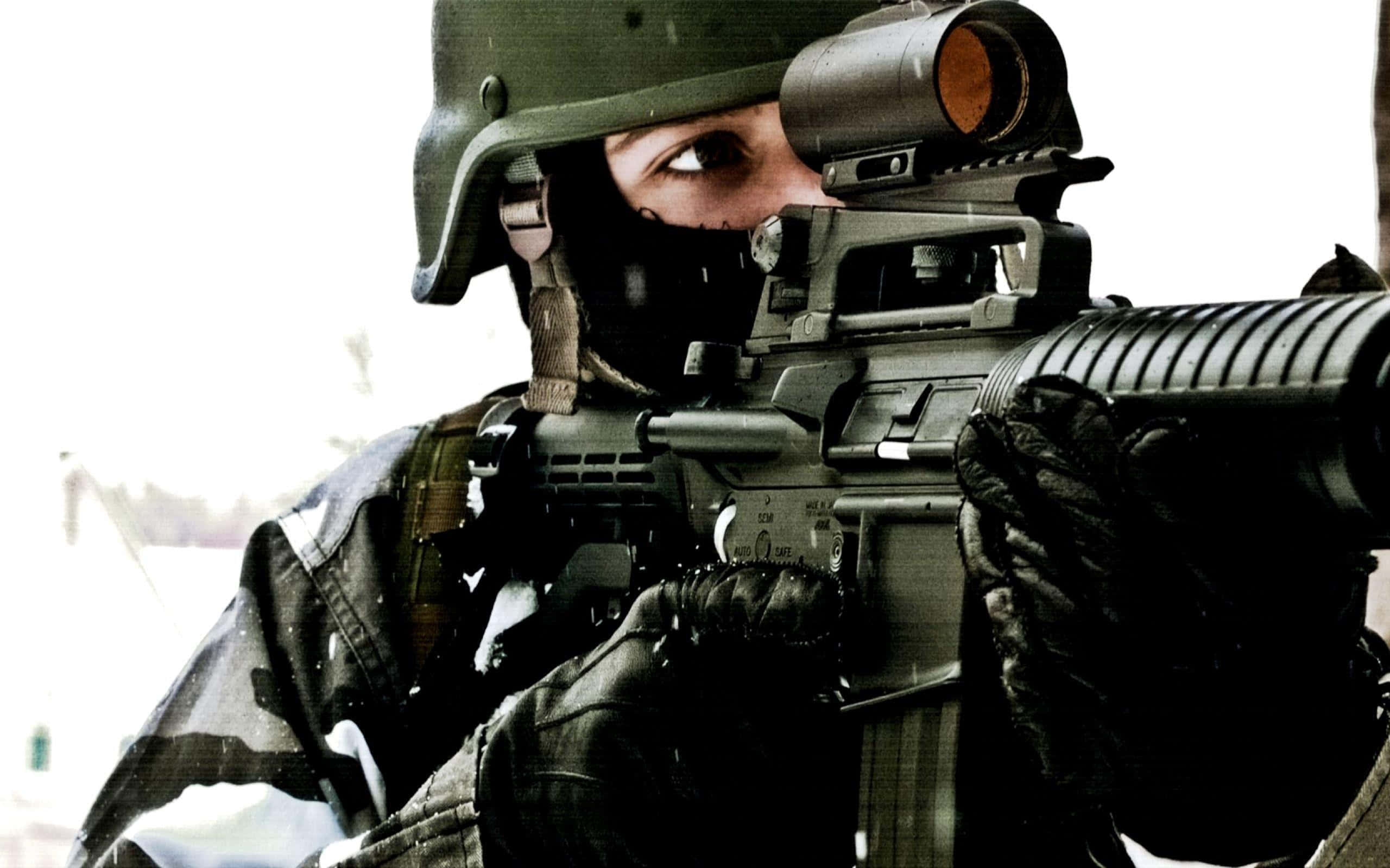 Special Forces, winter gear, rifle with a scope, 2K Desktop Wallpaper