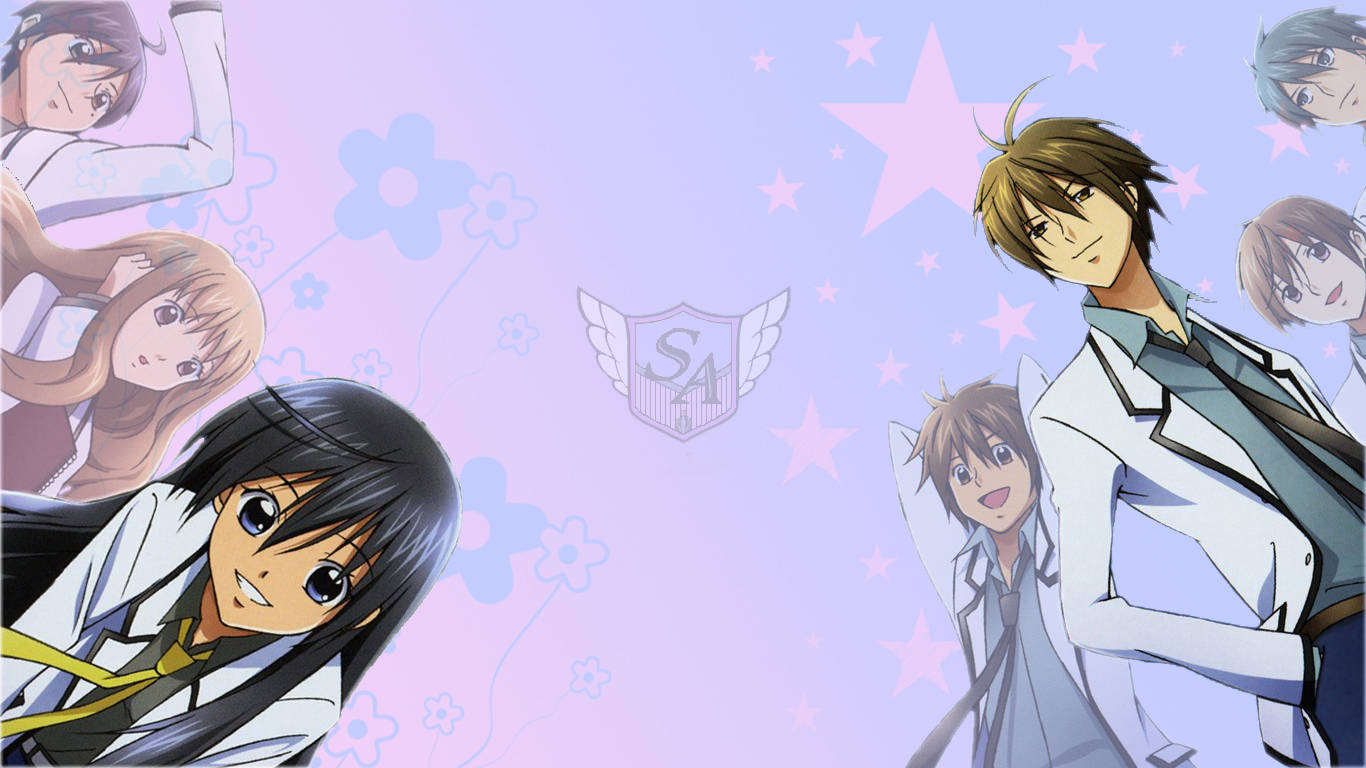 Special A, school uniforms, pink starry background, HD Desktop Wallpaper