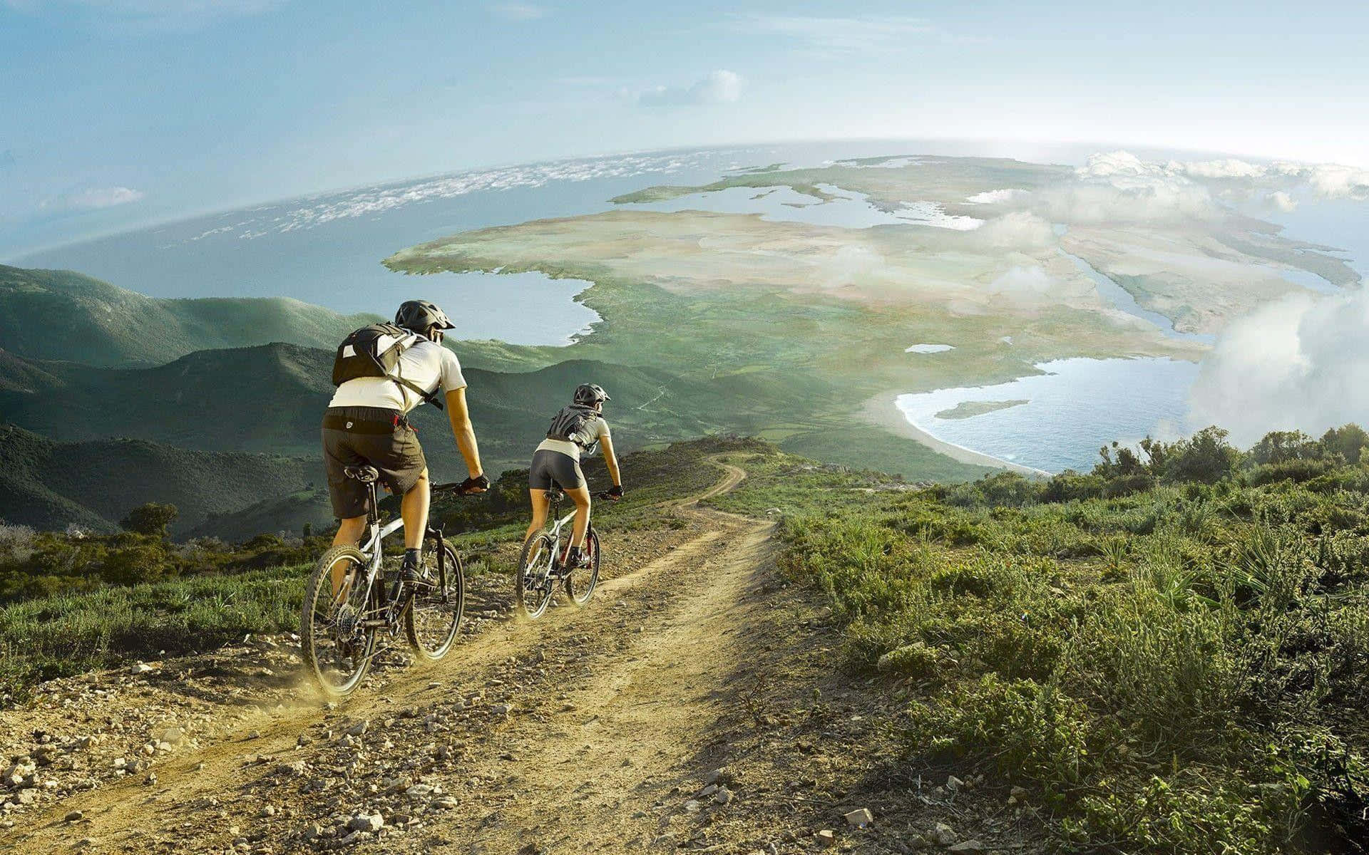 Specialized Mountain Bike, dirt trail, green valley, Full HD Desktop Wallpaper