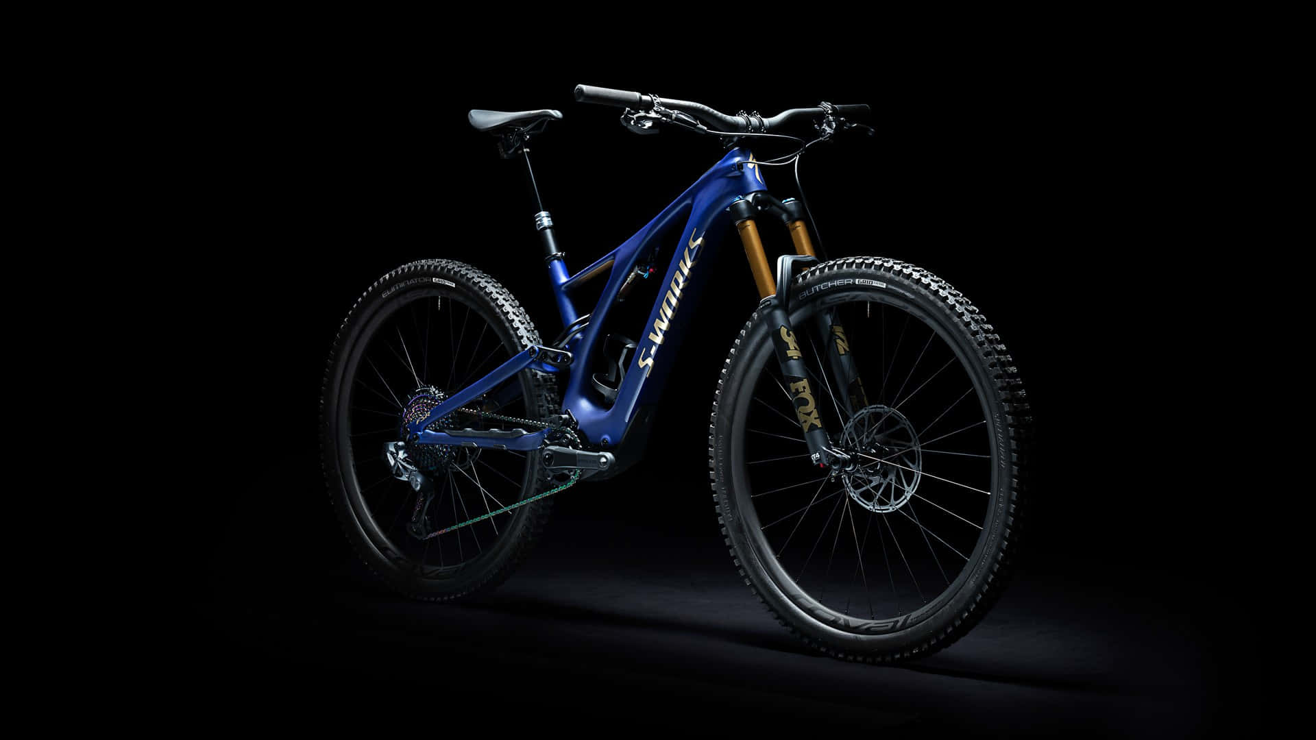Specialized mountain bike, blue, gold forks, Full HD Desktop Wallpaper
