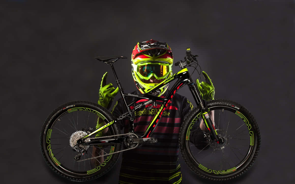 Specialized Mountain Bike, neon gear, black bike, SD Desktop Wallpaper