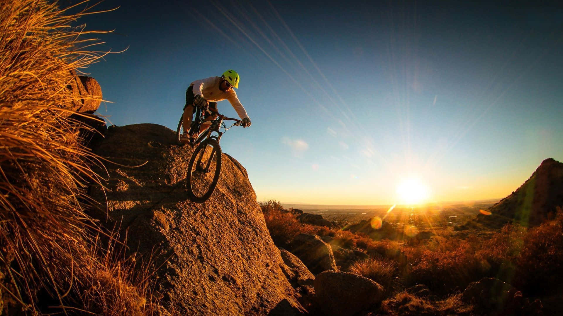 Specialized Mountain Bike, stone, sunset, Full HD Desktop Wallpaper