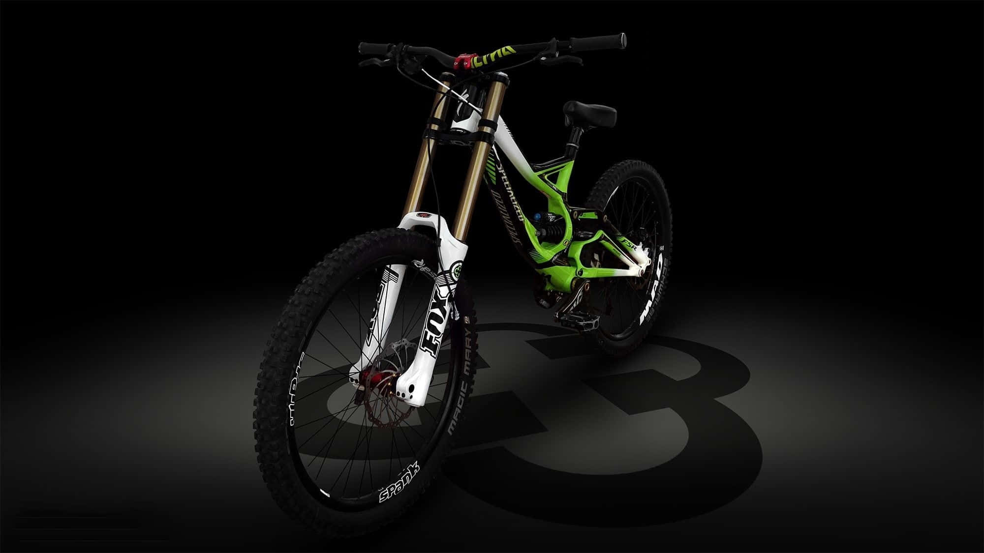 Specialized Mountain Bike, green and white, gold forks, Full HD Desktop Wallpaper