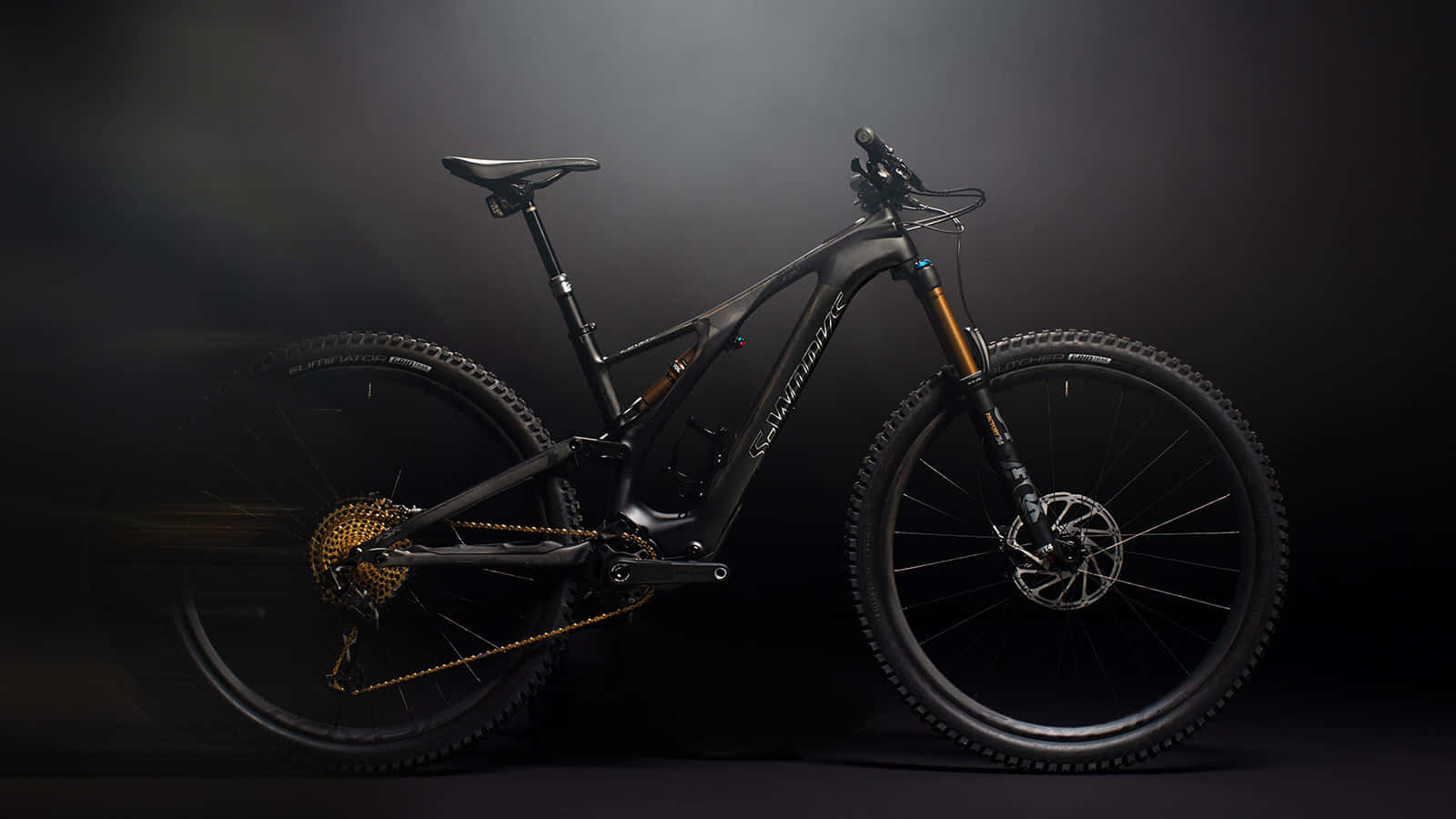 Specialized Mountain Bike, sleek black, gold accents, HD Desktop Wallpaper