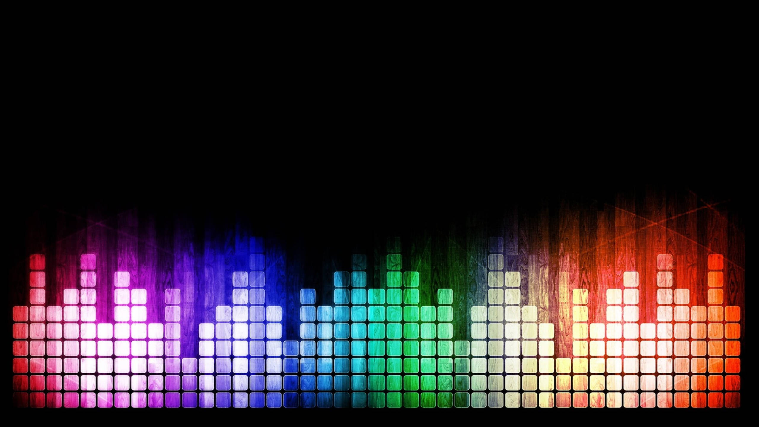 Spectrum Music Equalizer, rainbow-colored, pixelated equalizer bars, 2K Desktop Wallpaper