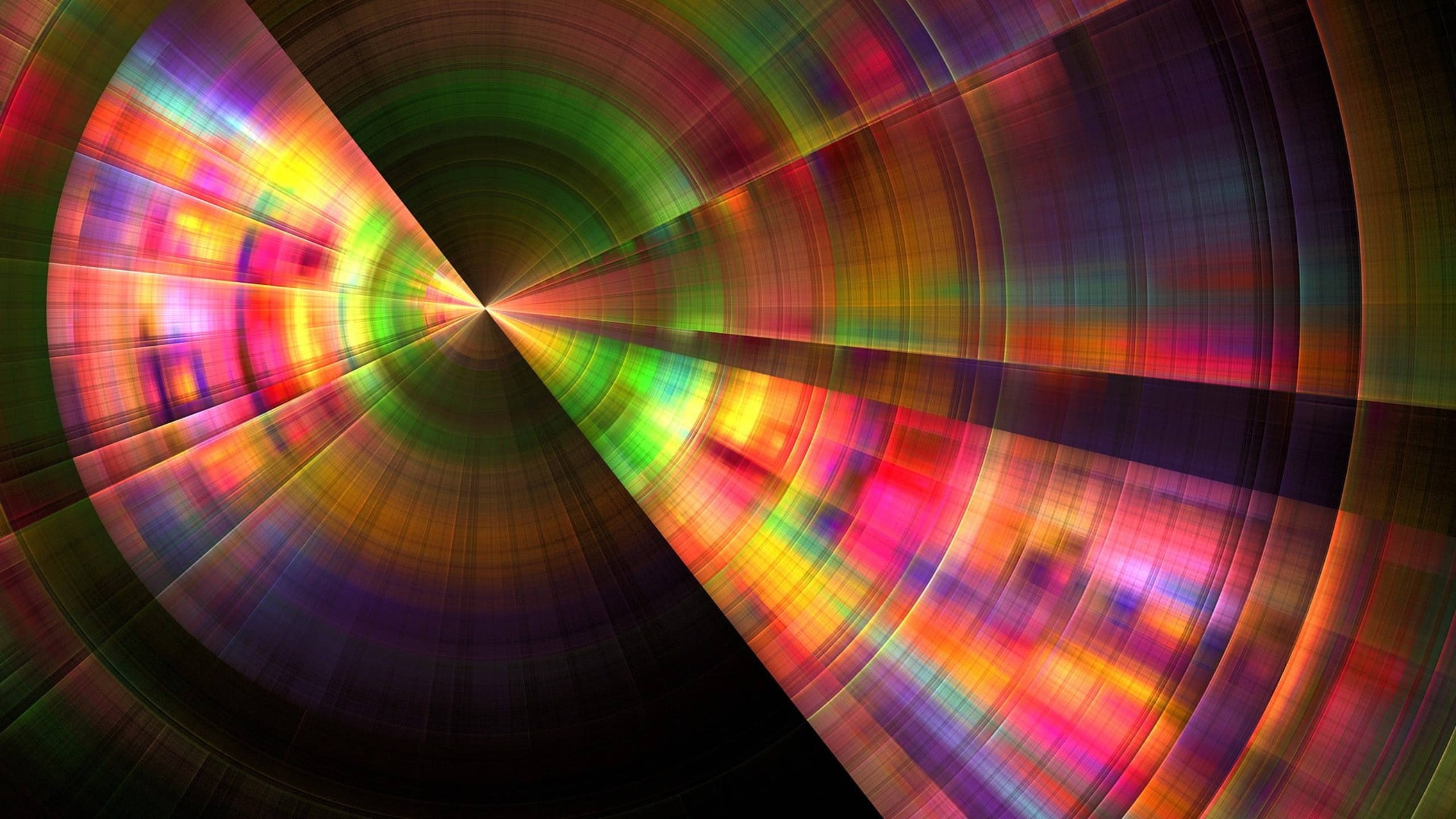 Spectrum, shining round metal, multicolored light streaks, 2K Desktop Wallpaper