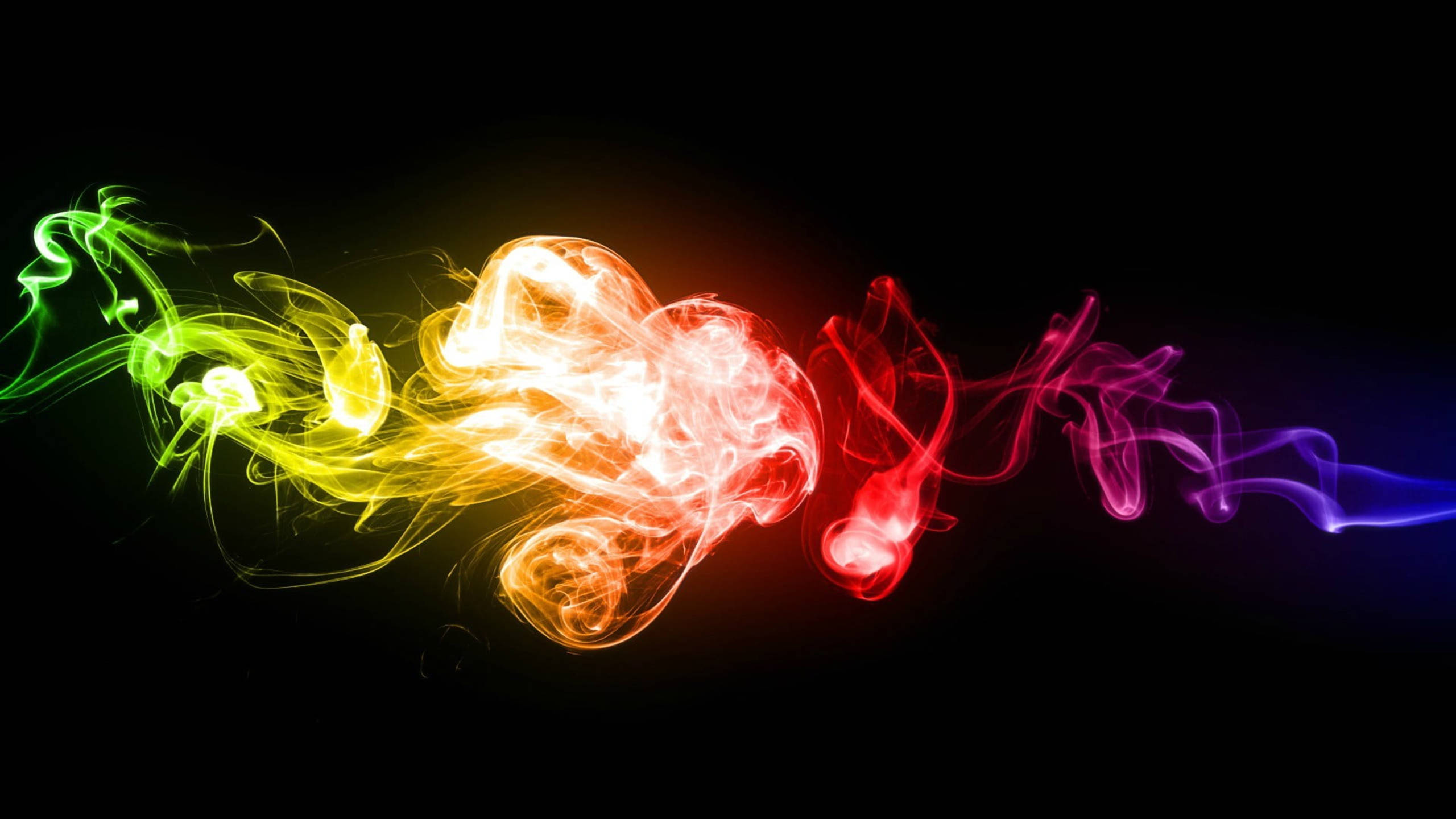 sunset, rainbow-colored smoke, black background, 2K Desktop Wallpaper