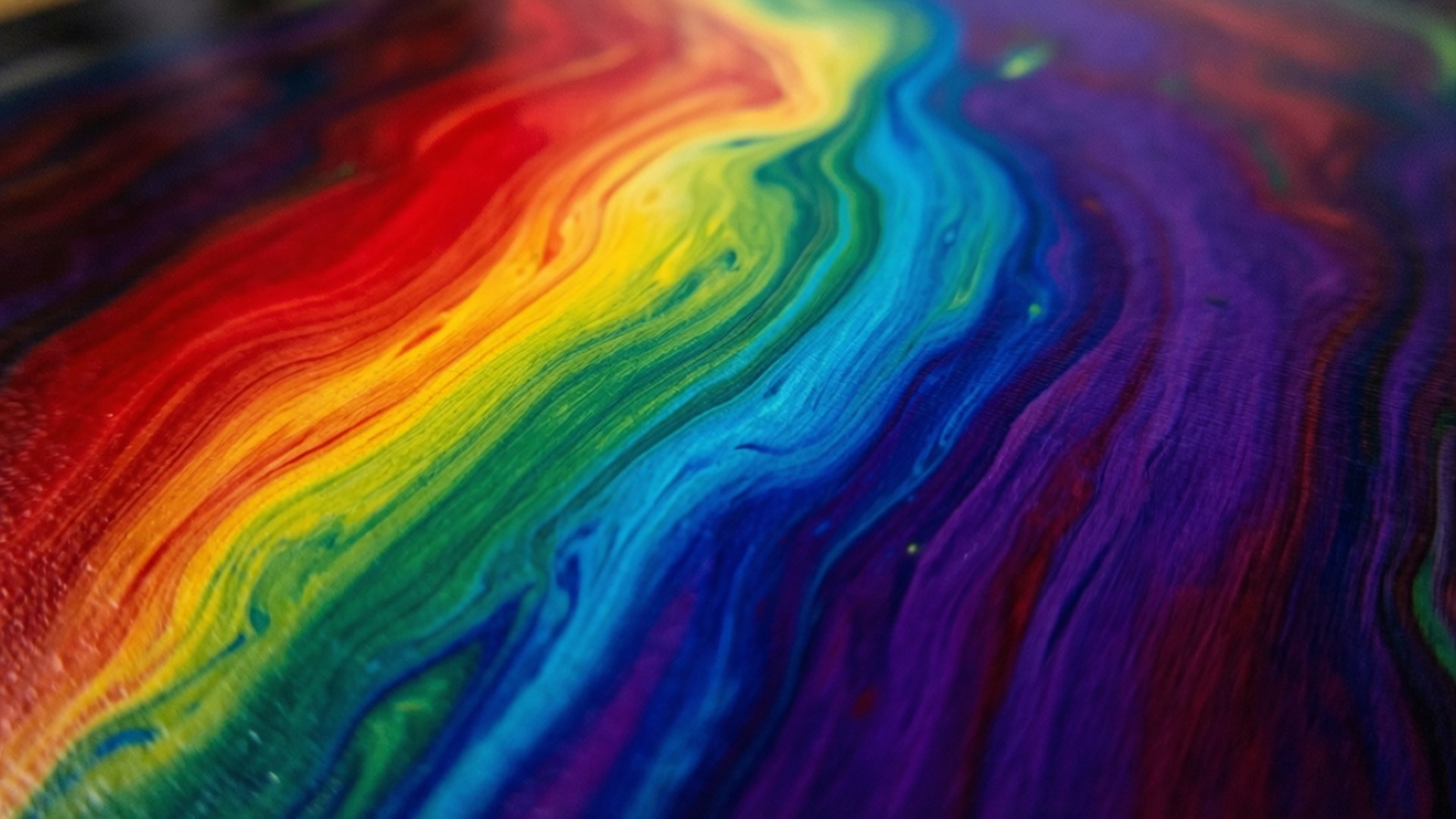 liquid spectrum flow, vibrant swirling rainbow colors, glossy surface, Full HD Desktop Wallpaper