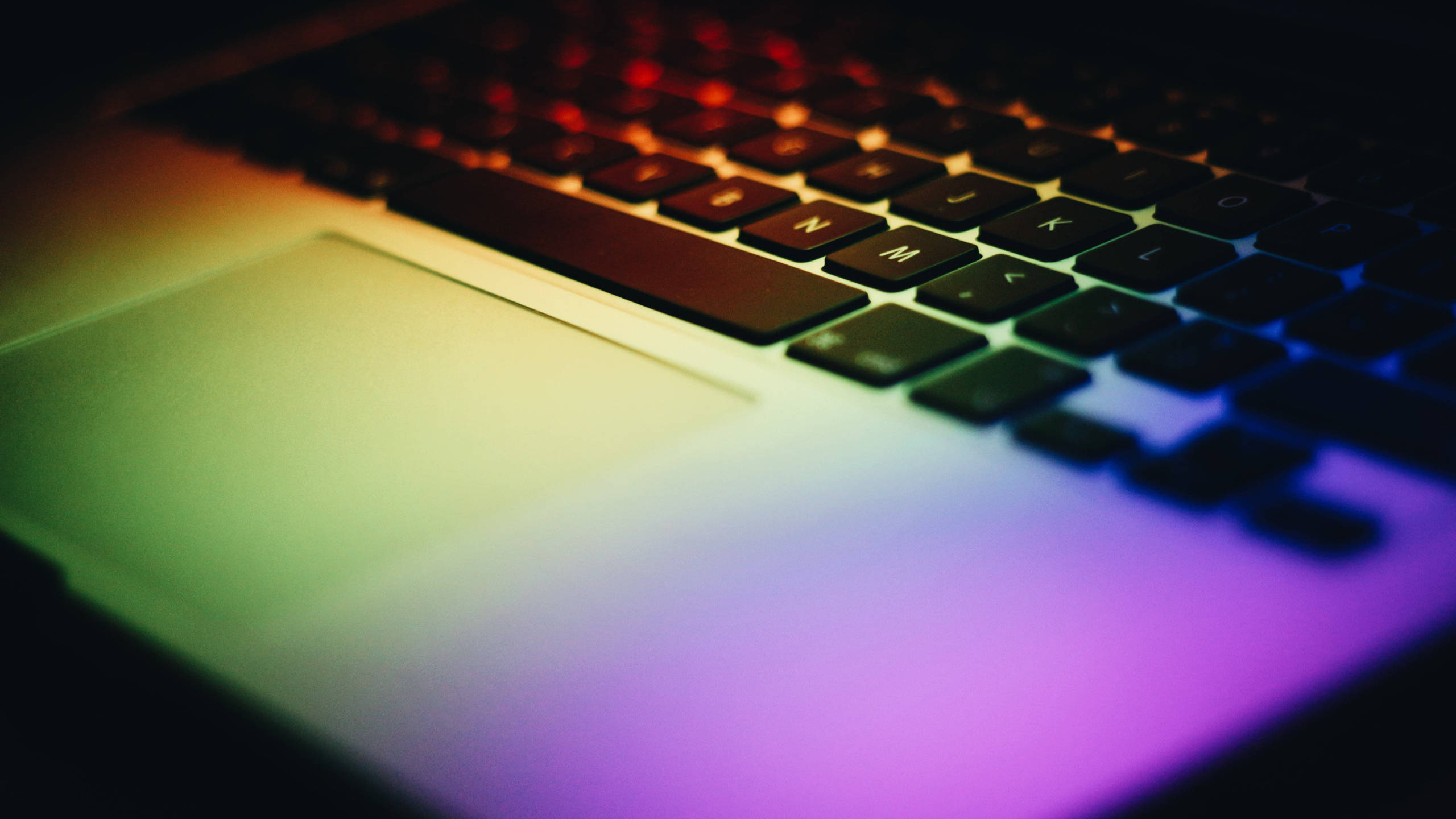 laptop, keyboard, rainbow backlighting, 2K Desktop Wallpaper