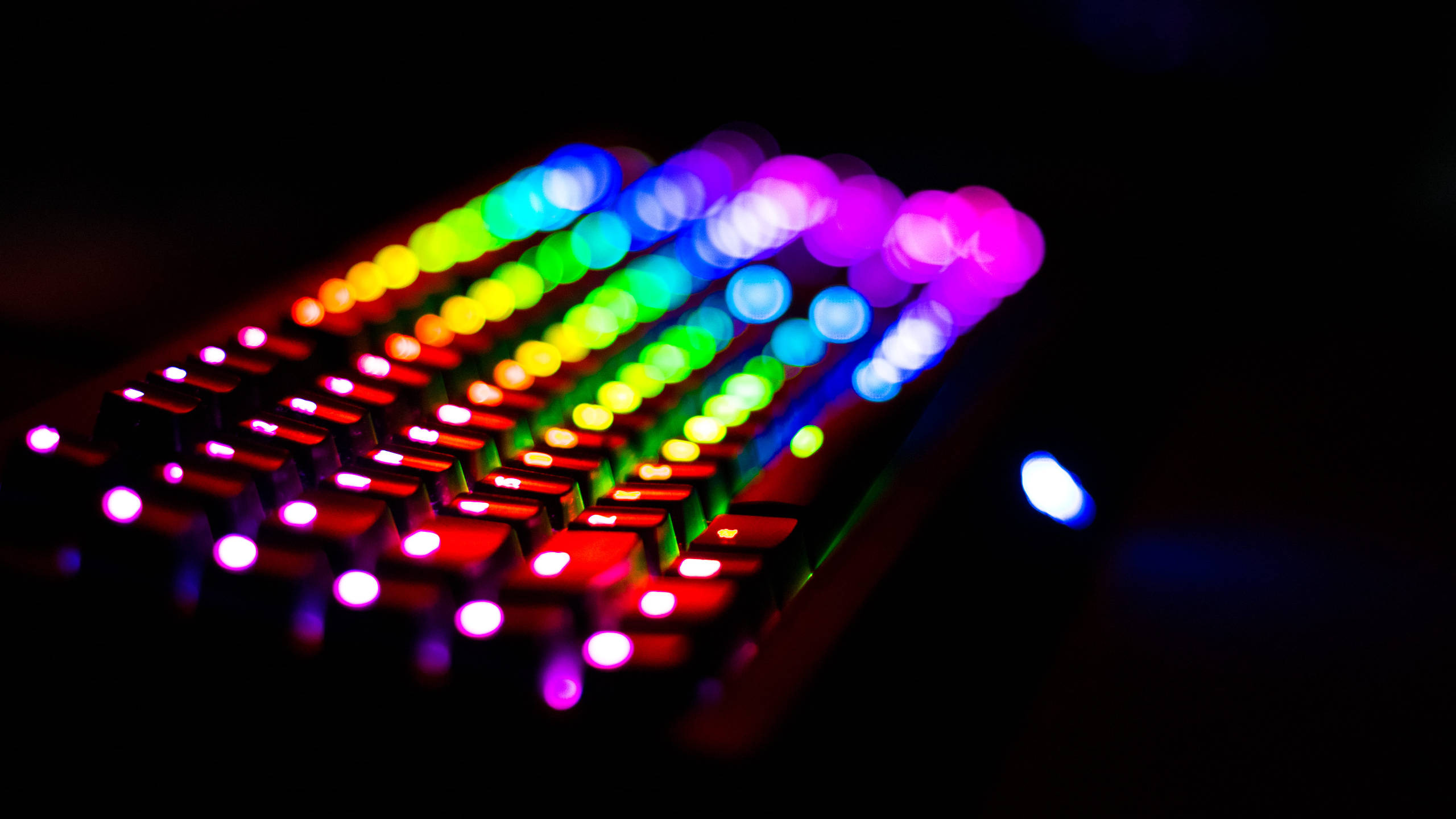 rainbow spectrum, suburban landscape, mechanical keyboard, 2K Desktop Wallpaper