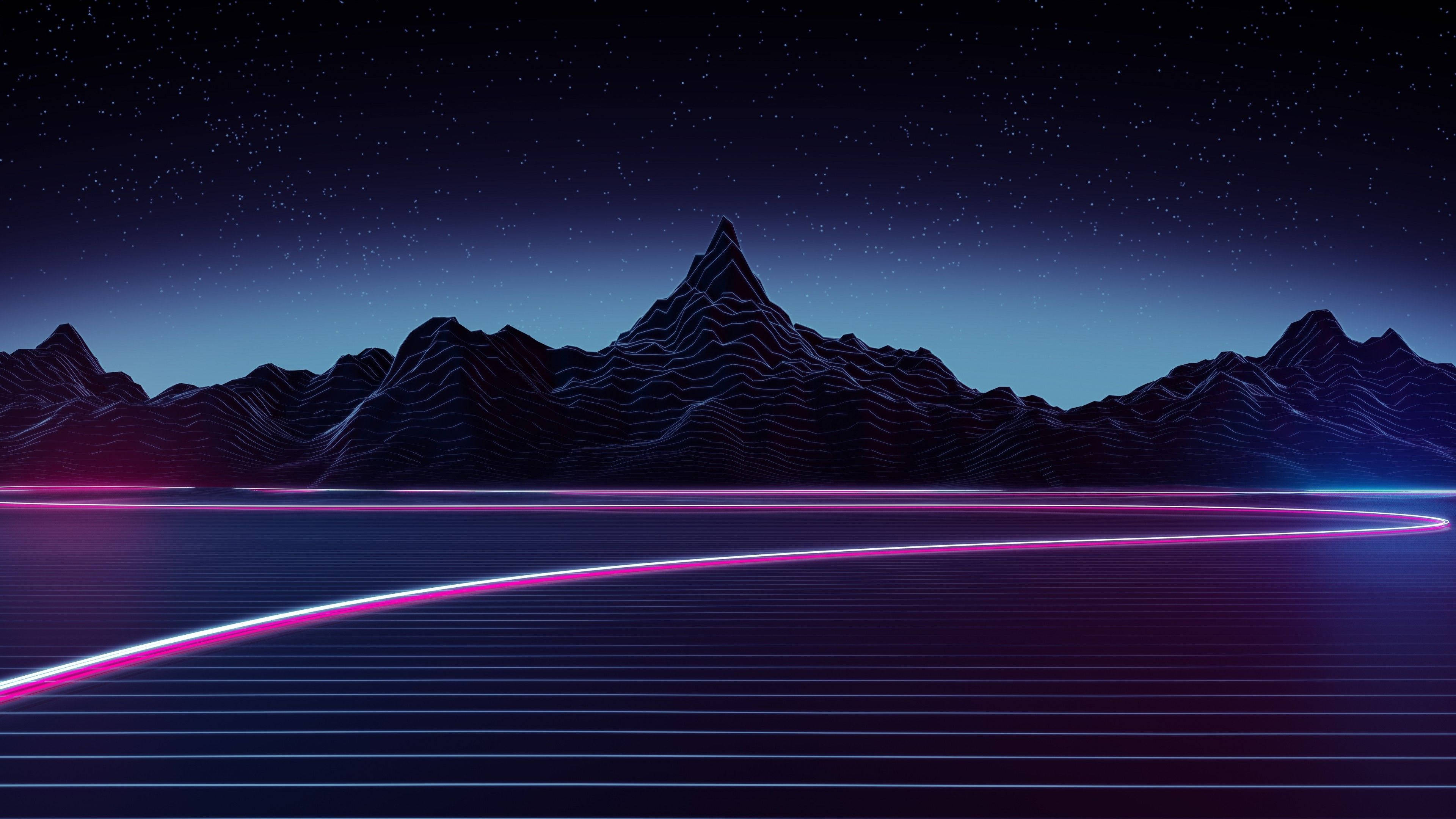 Neon pink, Blue glowing lines, Digital grid, 4K Desktop Wallpaper