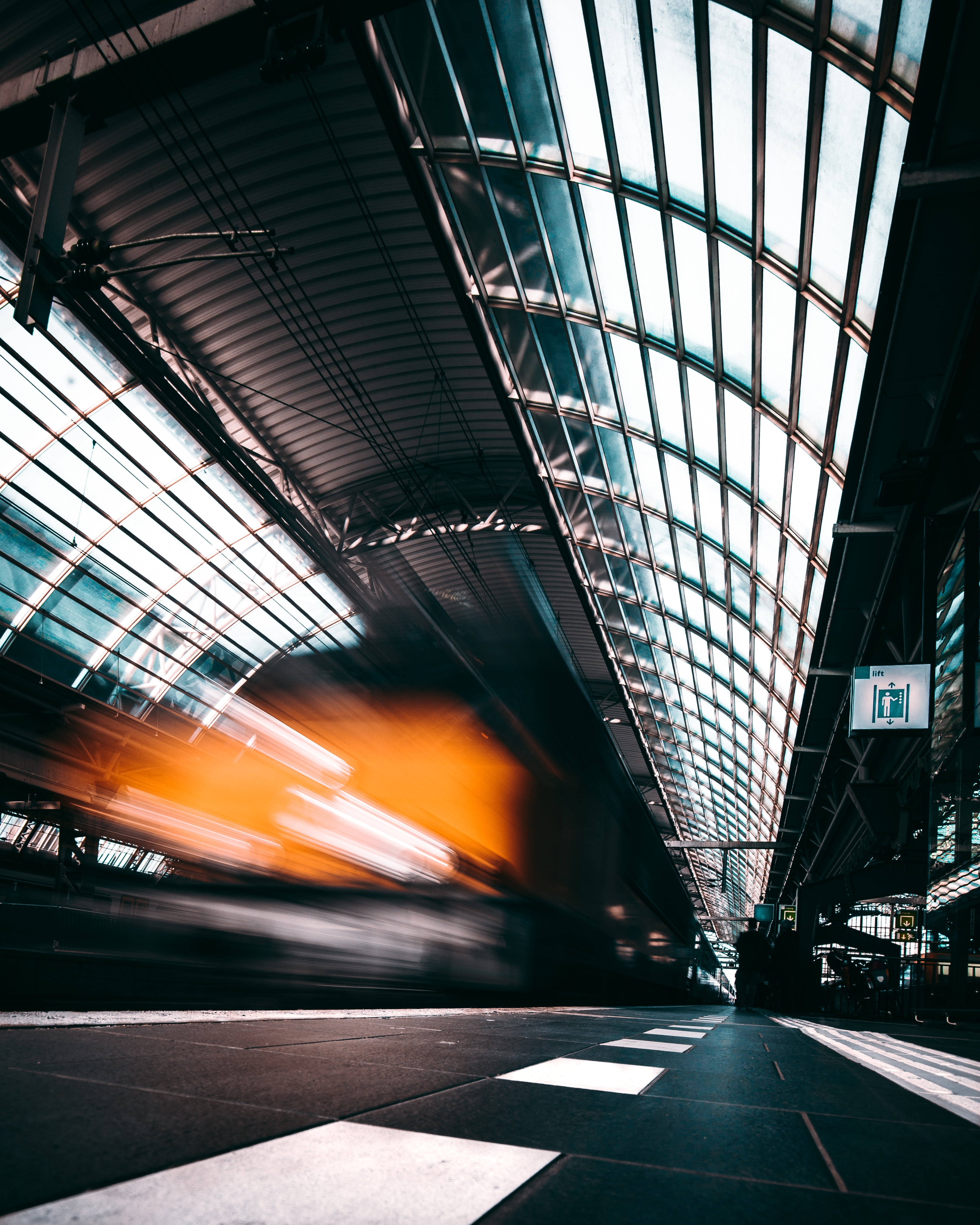 train, high speed, orange light, 4K Phone Wallpaper
