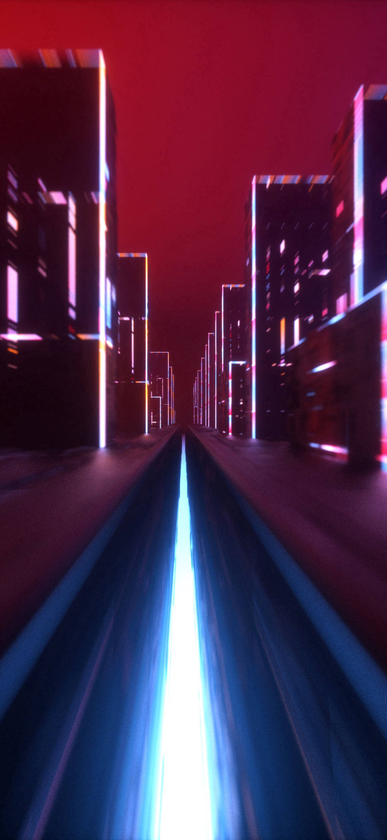 neon-lit futuristic city street, night, glowing blue light streaks, 2K Phone Wallpaper
