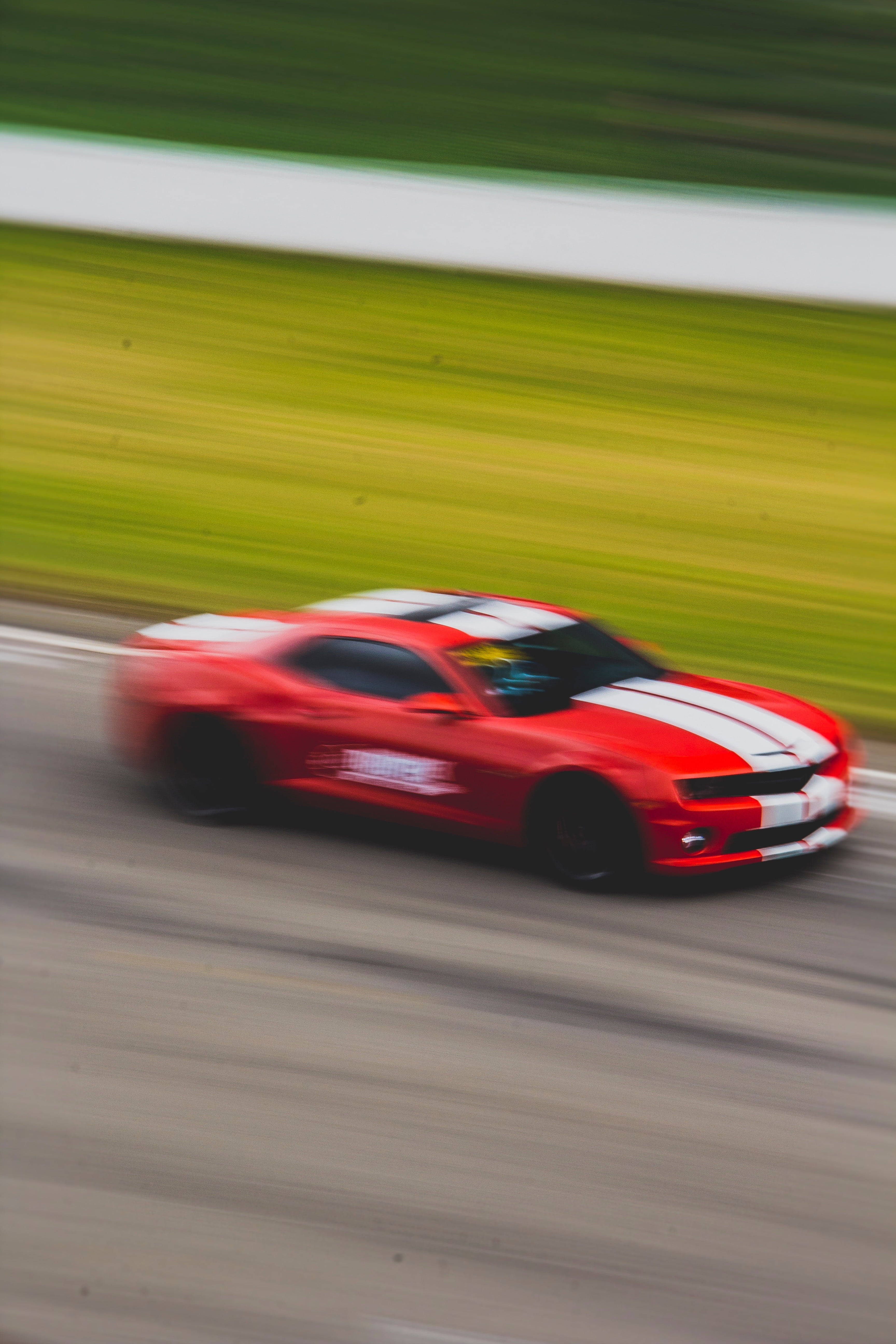 red race car, white stripes, track, 5K Phone Wallpaper