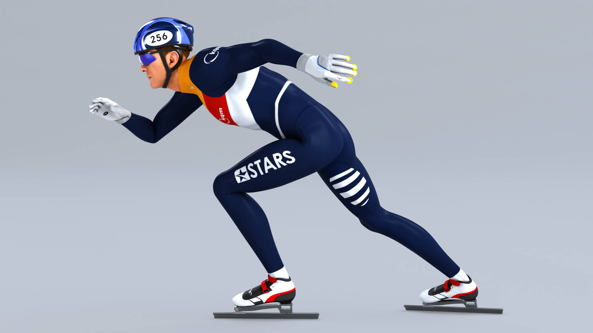 speed skater, blue suit, white stripes, Full HD Desktop Wallpaper