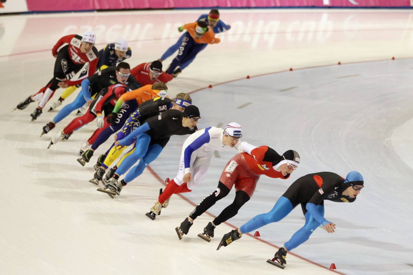 Olympic Sports, short track speed skaters, indoor ice track, HD Desktop Wallpaper