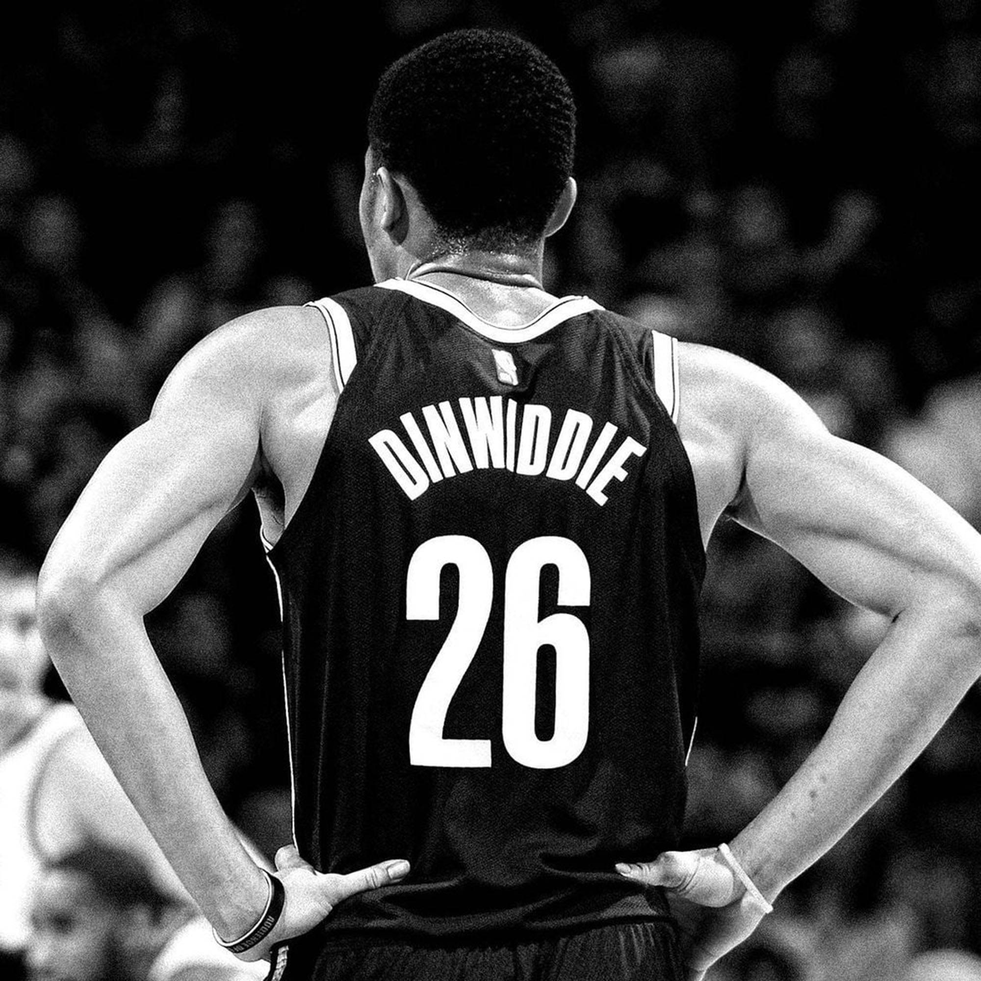 Spencer Dinwiddie, number 26, black and white photo, Full HD Desktop Wallpaper