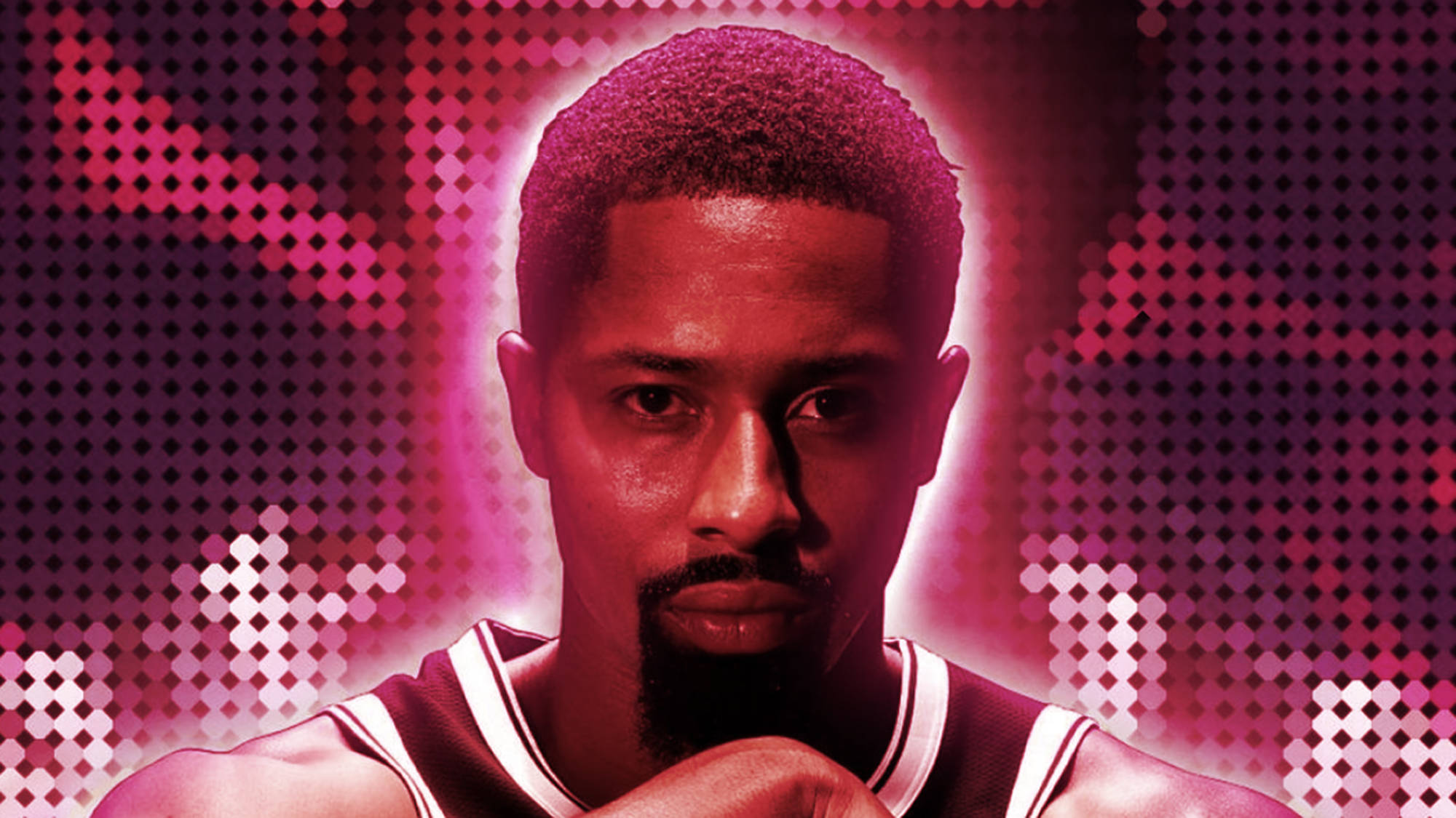 Spencer Dinwiddie, pink, glowing pink pixelated background, Full HD Desktop Wallpaper