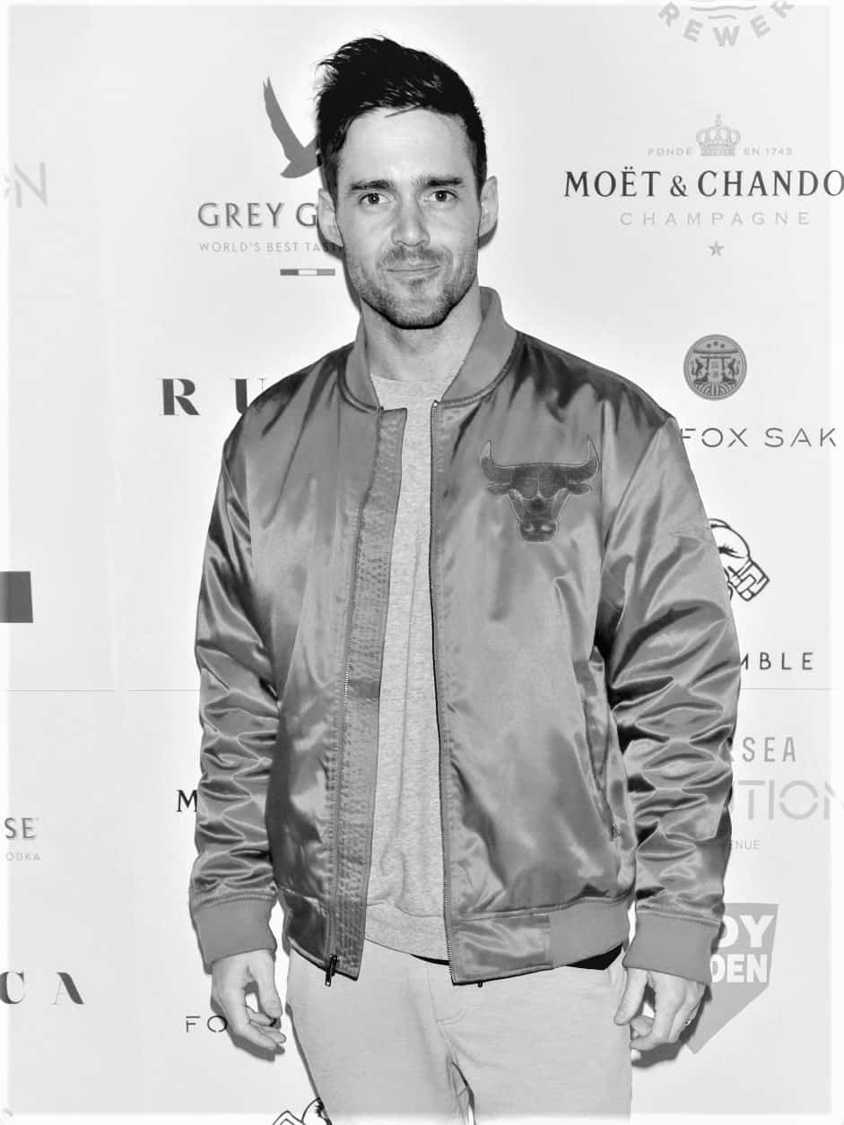 Spencer Matthews, satin bomber jacket, bull logo, SD Phone Wallpaper