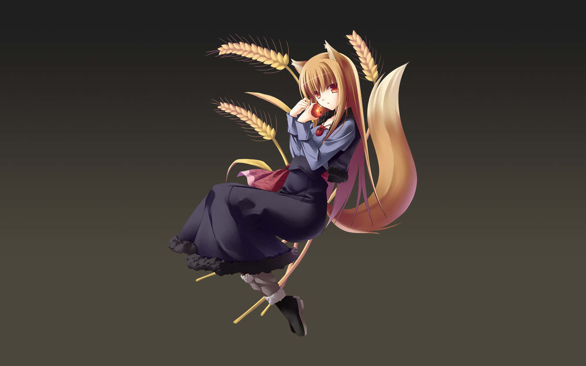 Spice And Wolf, fox-eared anime girl, dark dress, Full HD Desktop Wallpaper