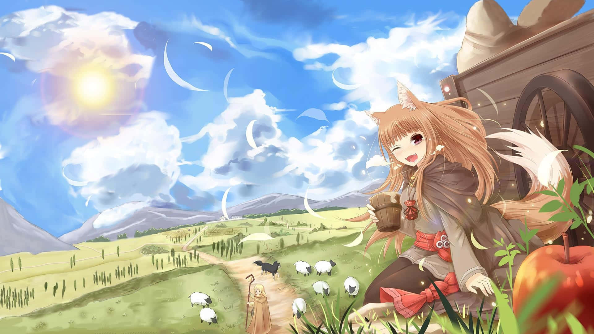Spice And Wolf, fox-eared girl, wagon, Full HD Desktop Wallpaper
