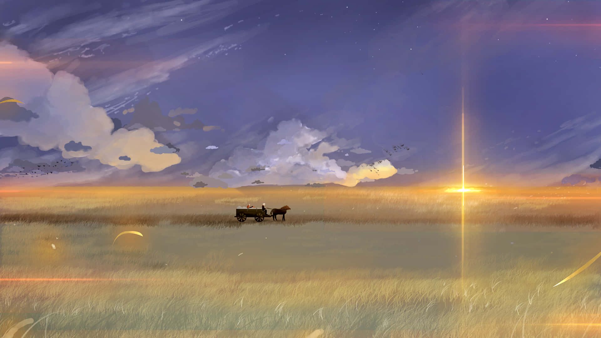 Spice And Wolf, golden grassy plain, twilight sky, Full HD Desktop Wallpaper