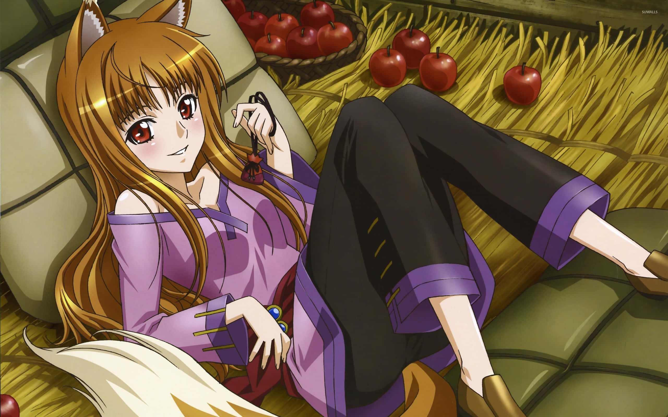 Spice And Wolf, fox-eared anime girl, purple, 2K Desktop Wallpaper