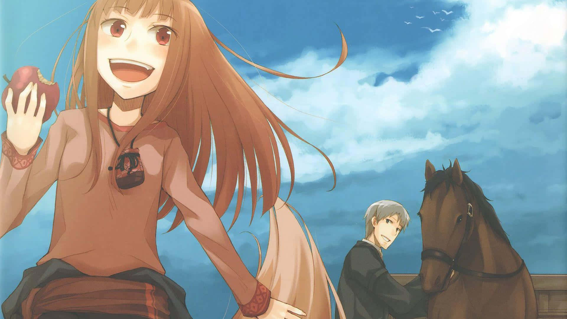 Spice And Wolf, long brown hair, apple, Full HD Desktop Wallpaper