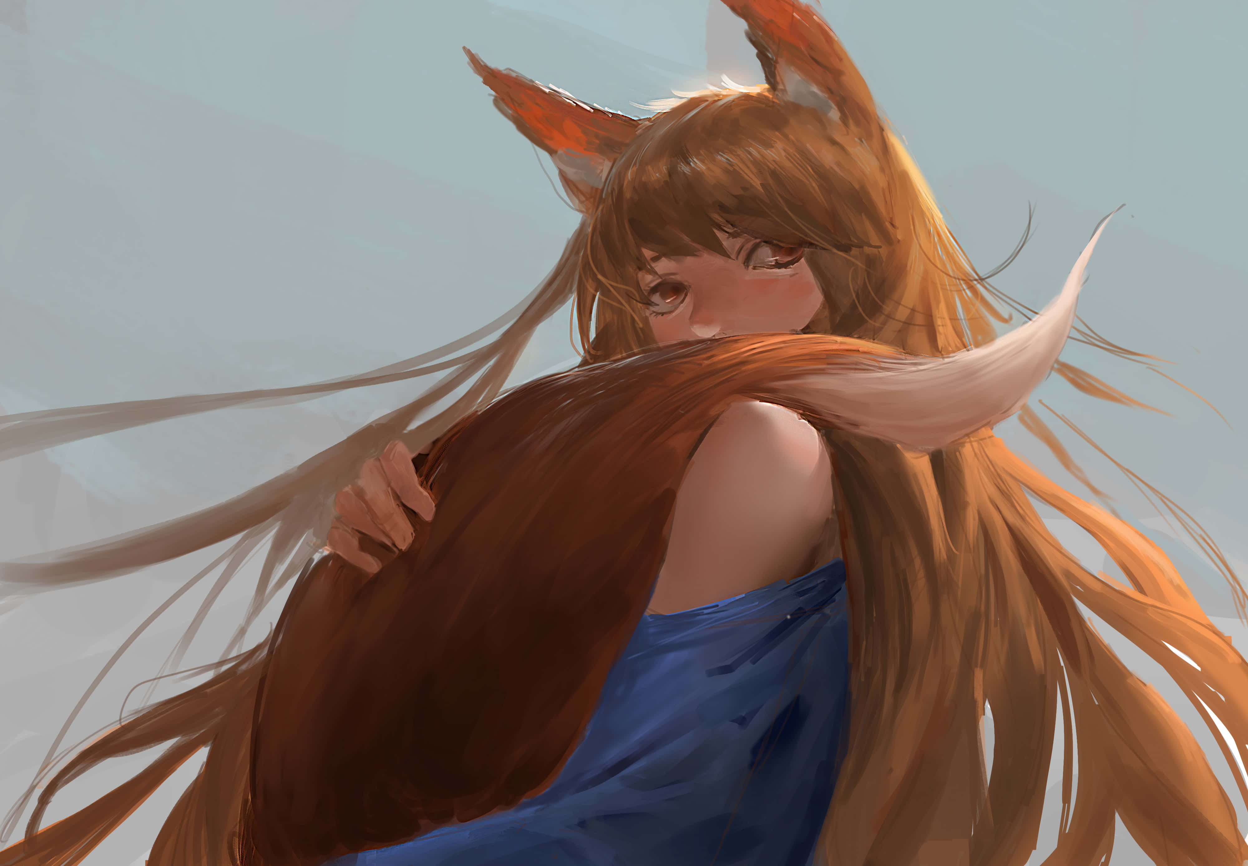 Spice And Wolf, fox-eared girl, brown hair, 4K Desktop Wallpaper