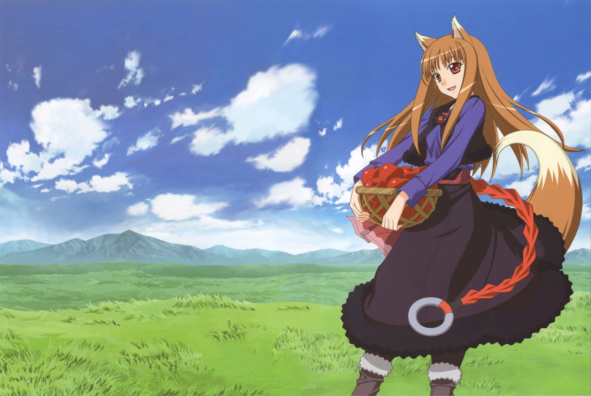 Spice And Wolf, fox-eared anime girl, purple dress, Full HD Desktop Wallpaper