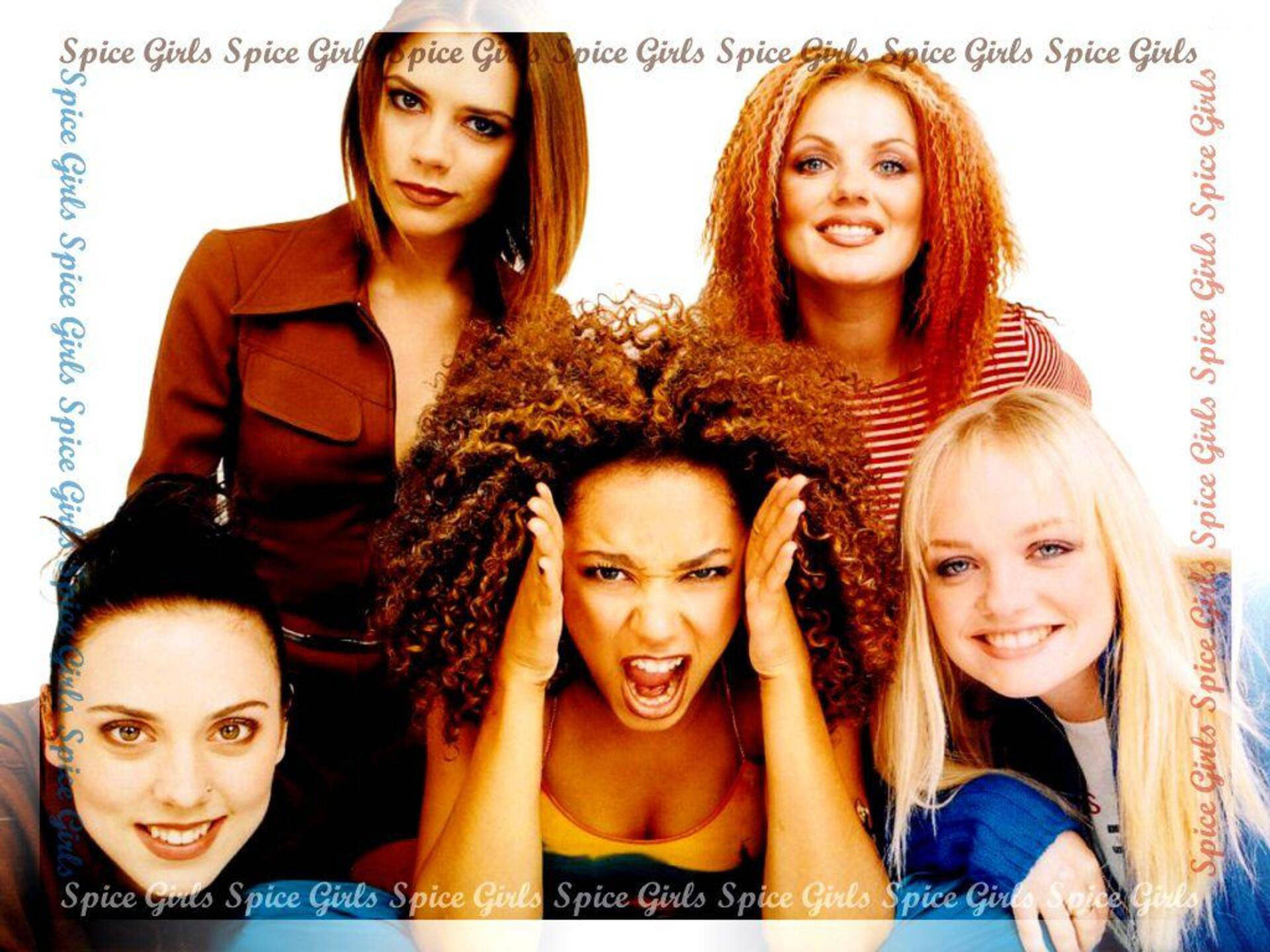 Spice Girls, white background, bold text overlays, Full HD Desktop Wallpaper