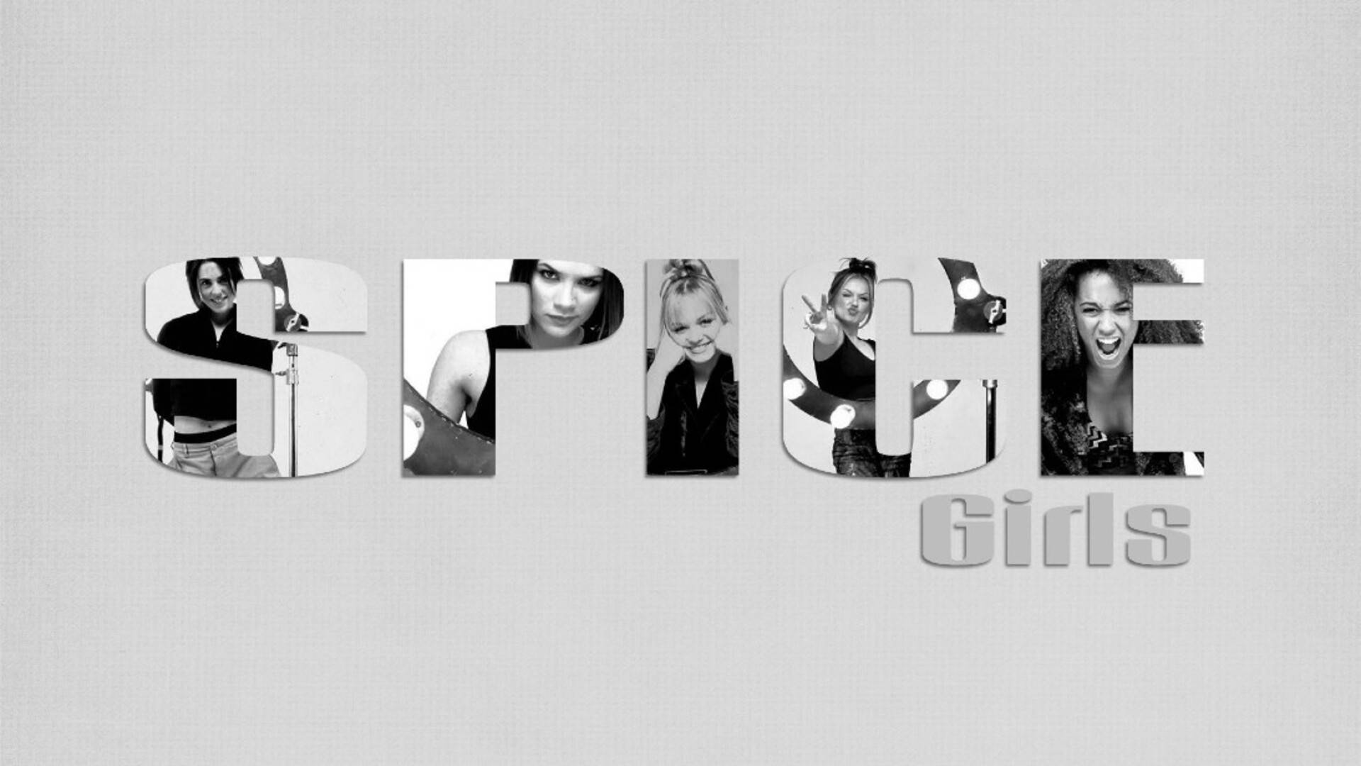 Spice Girls, black and white logo, textured gray background, Full HD Desktop Wallpaper
