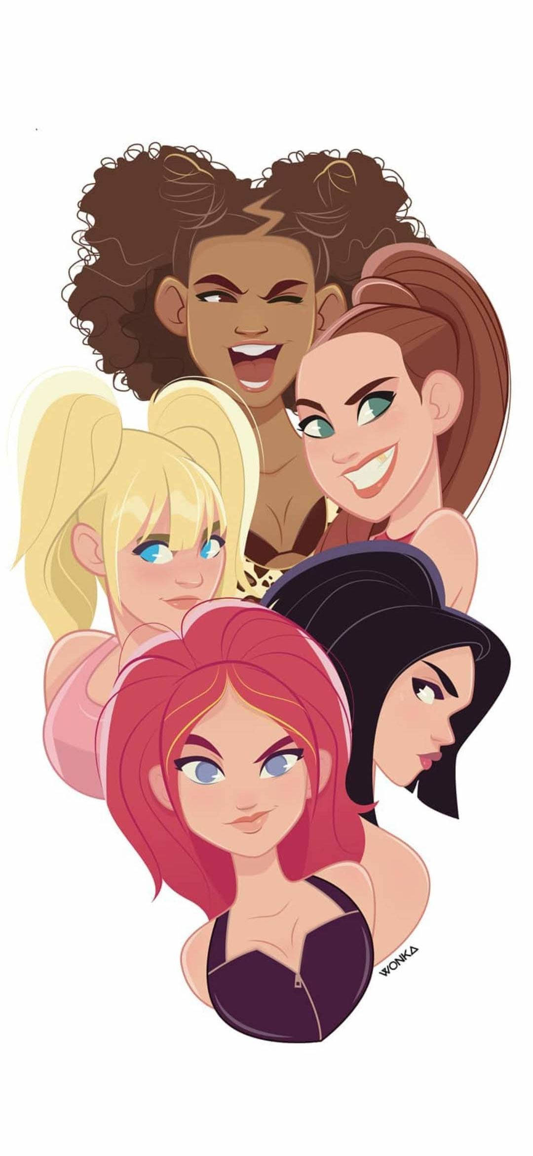 Spice Girls, anime-style, five vibrant female characters, Full HD Phone Wallpaper