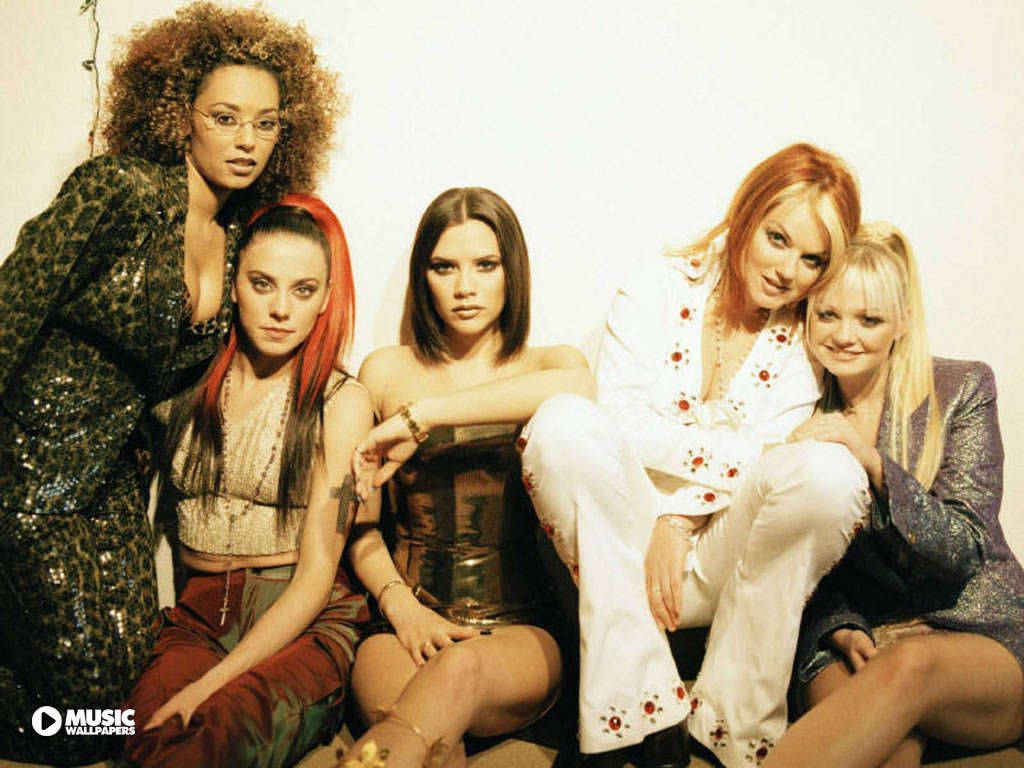 Spice Girls, 1970s-inspired outfits, white background, SD Desktop Wallpaper