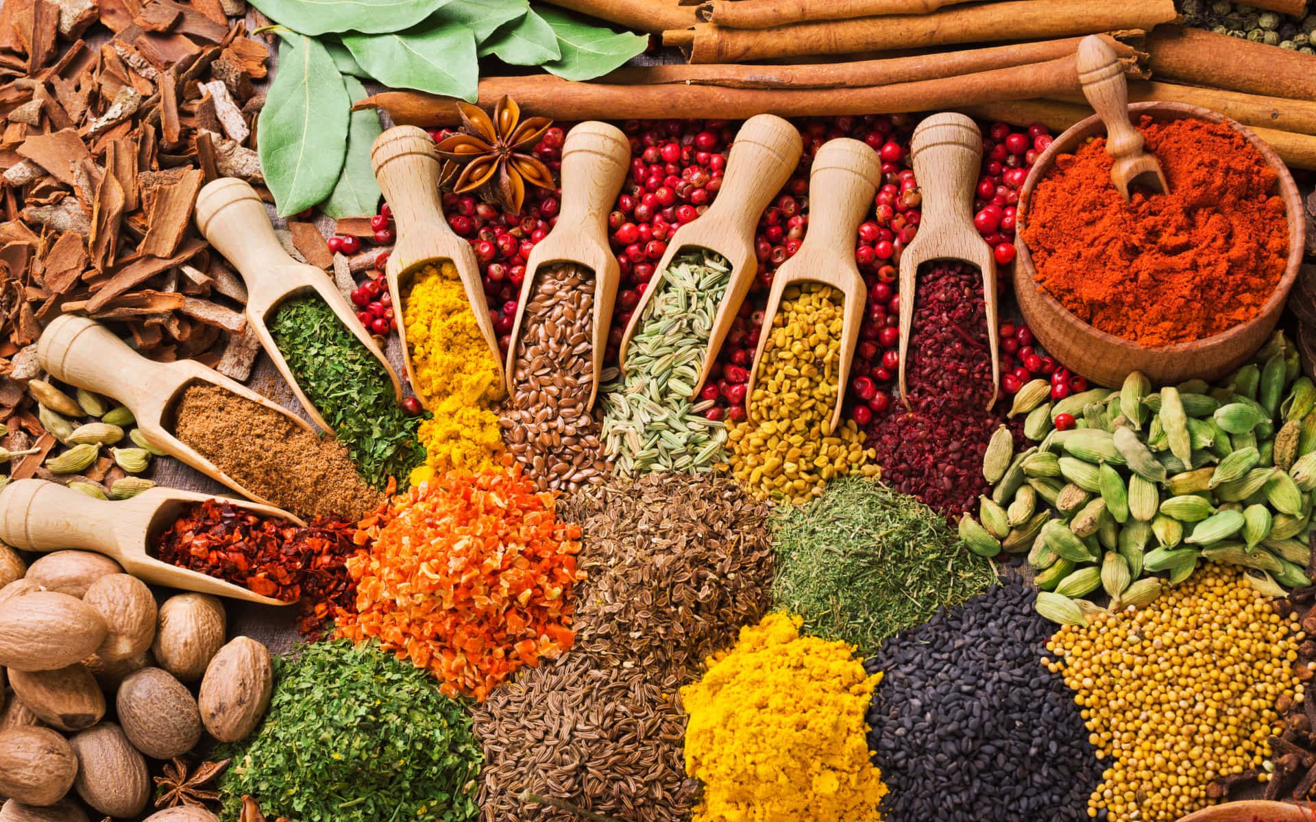 cinnamon, cardamom, turmeric, Full HD Desktop Wallpaper