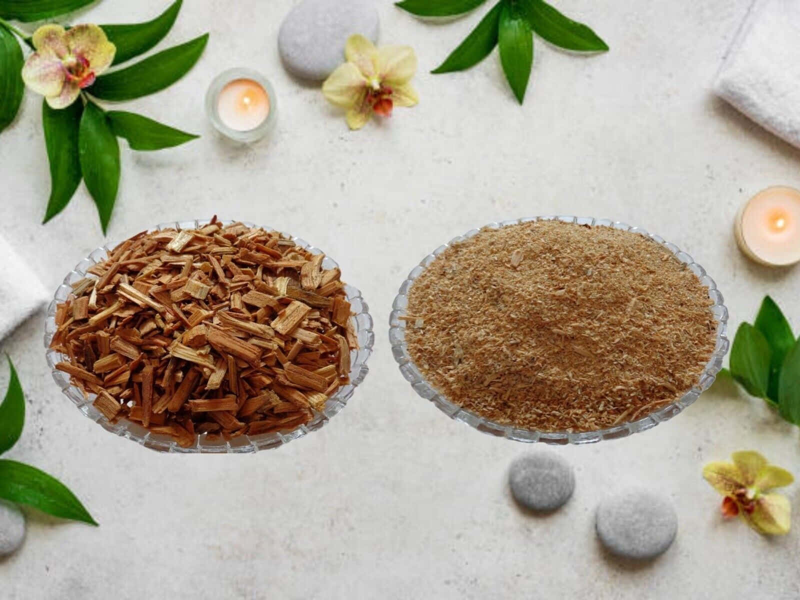 cinnamon bark, ground spices, orchids, HD Desktop Wallpaper