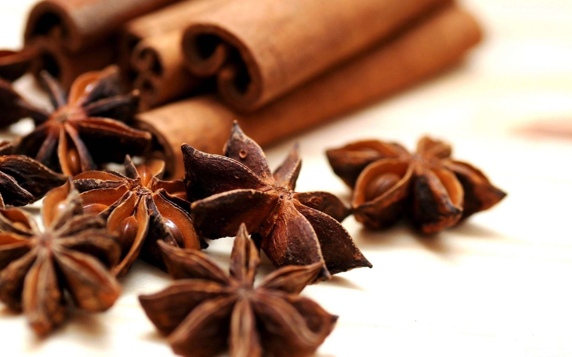 star anise, cinnamon sticks, bright white surface, Full HD Desktop Wallpaper