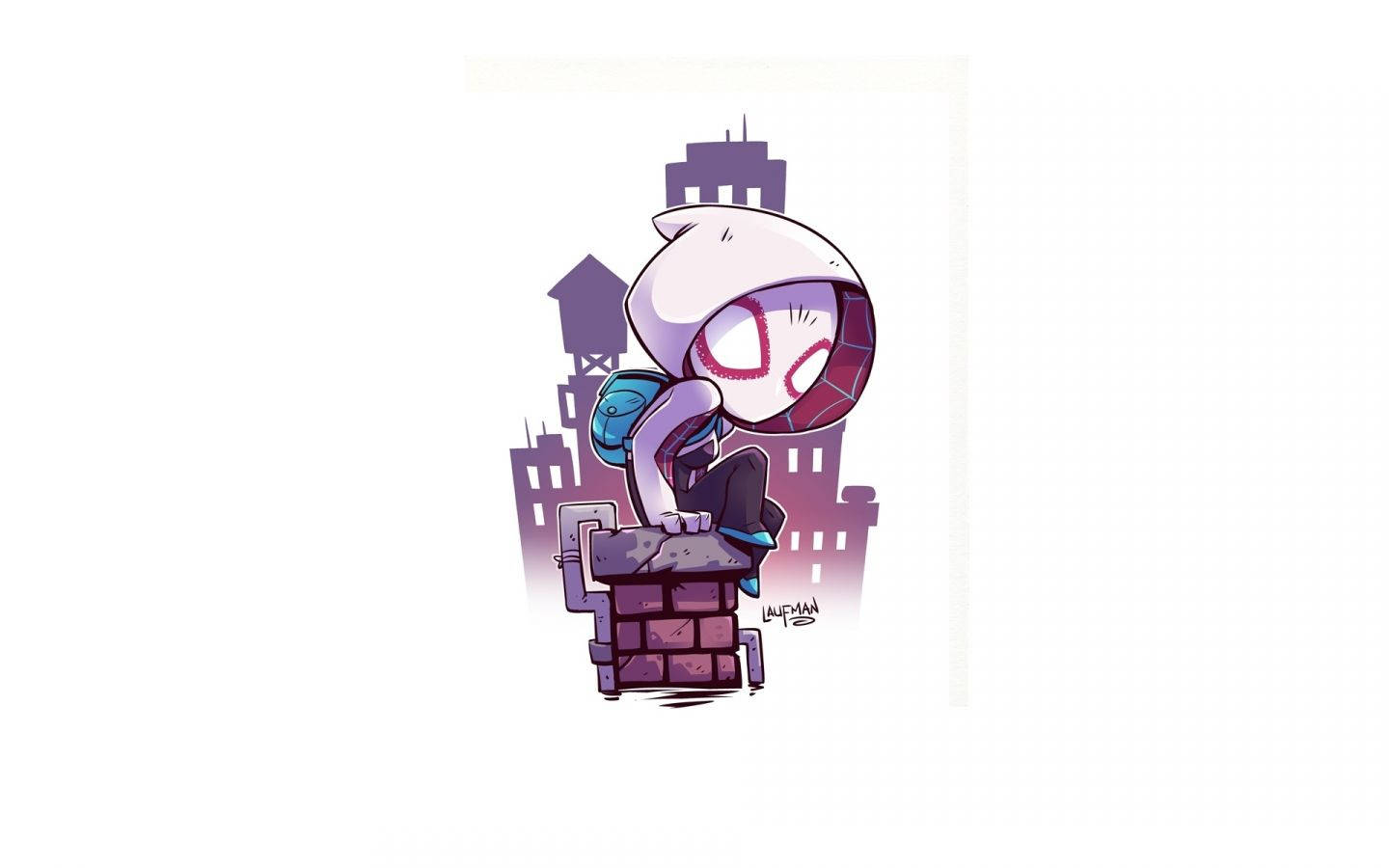 chibi art, Spider-Gwen, brick chimney, HD Desktop Wallpaper