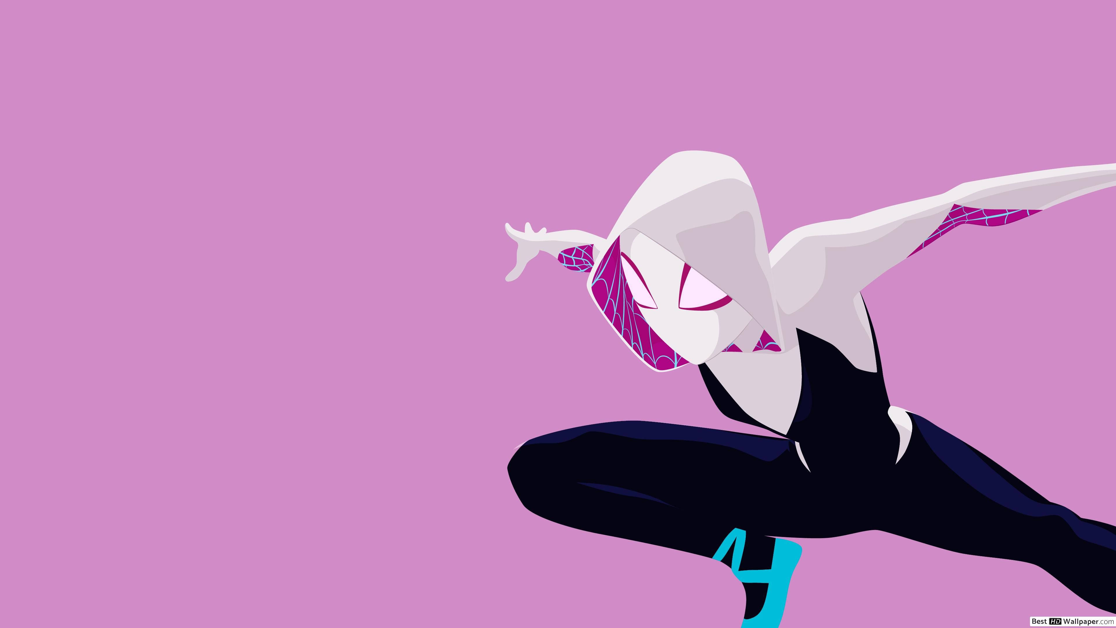 Spider-Gwen, widescreen pink, solid pink background, 4K Desktop Wallpaper